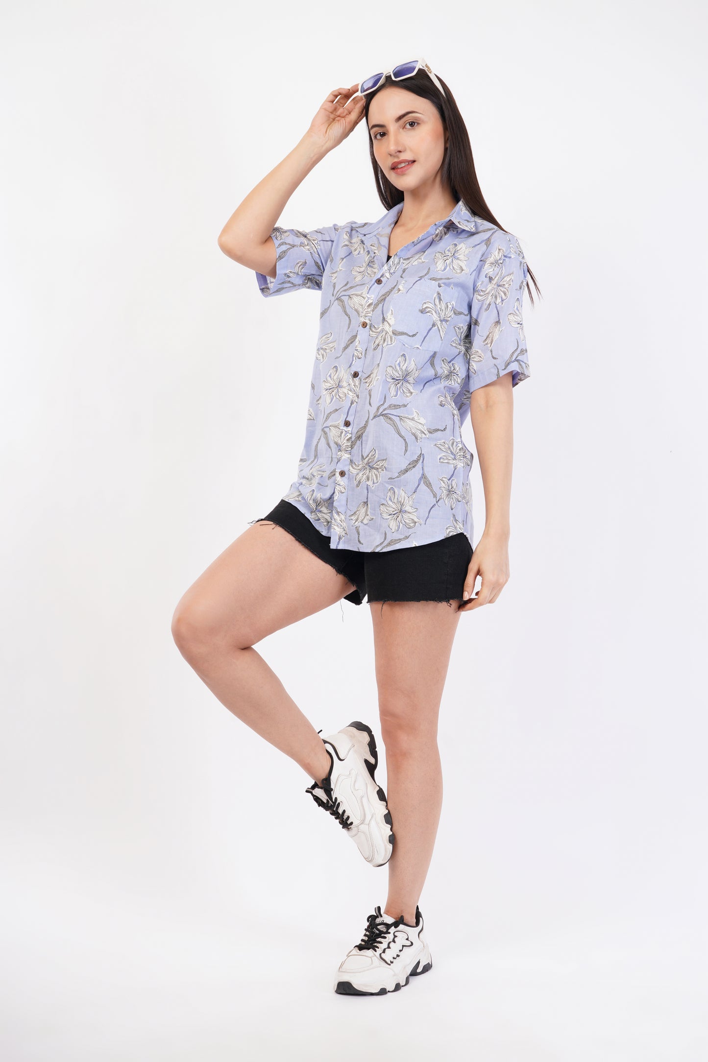 Unisex Lavender Big Floral Pattern Sanganeri Shirt