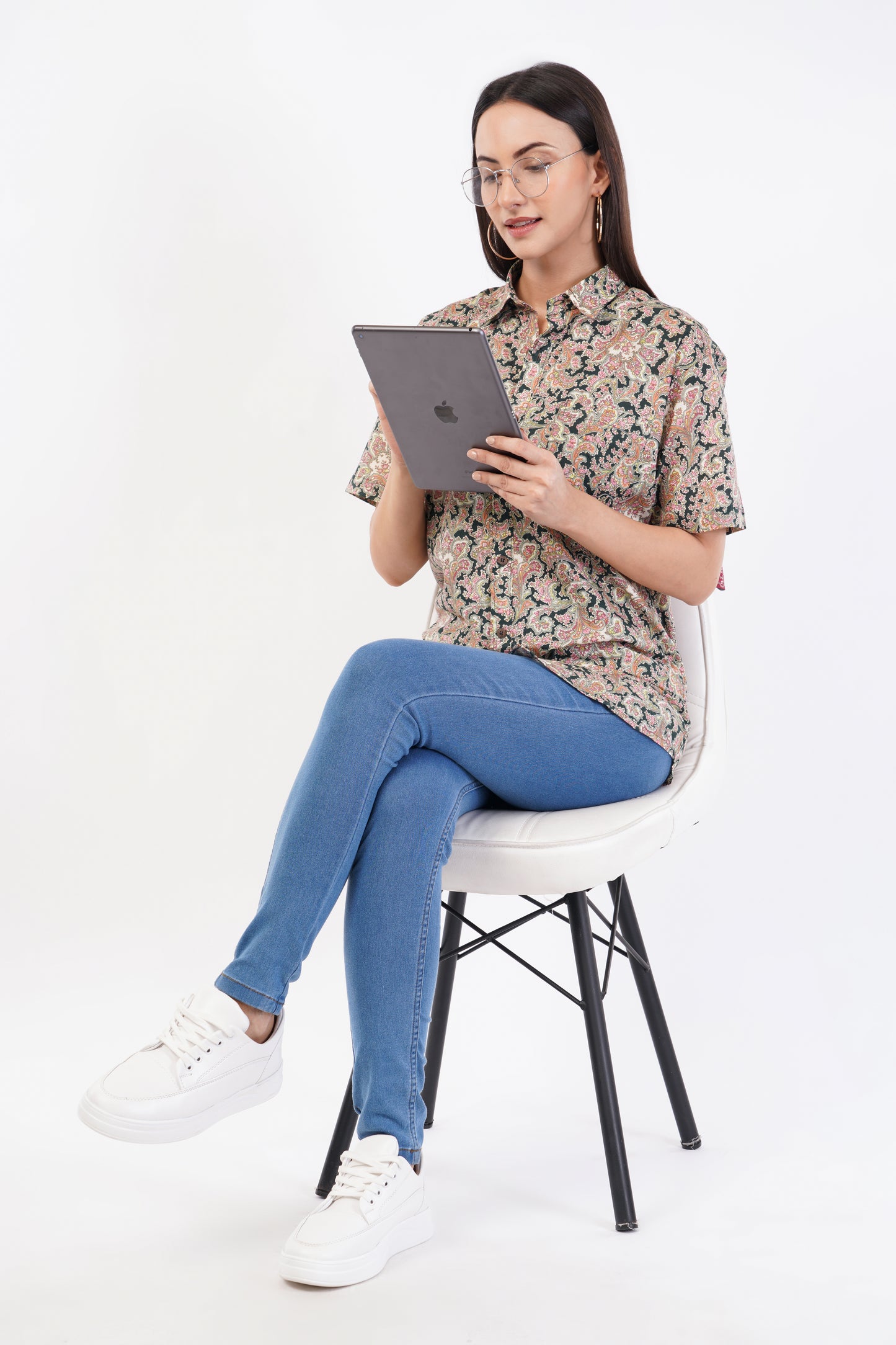 Unisex Dark Green Small Floral Pattern Sanganeri Shirt