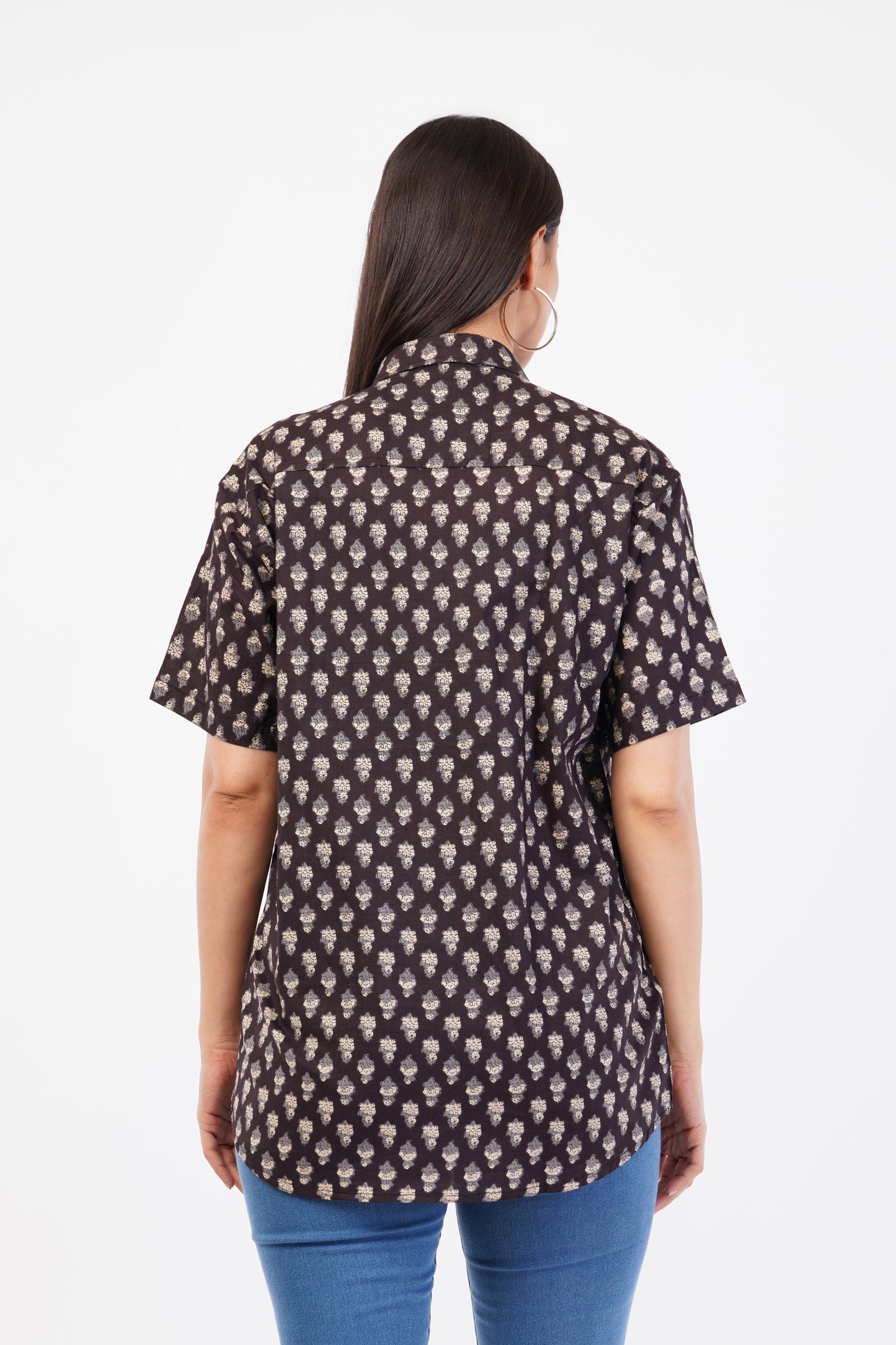 Unisex Brown Small Pattern Sanganeri Shirt