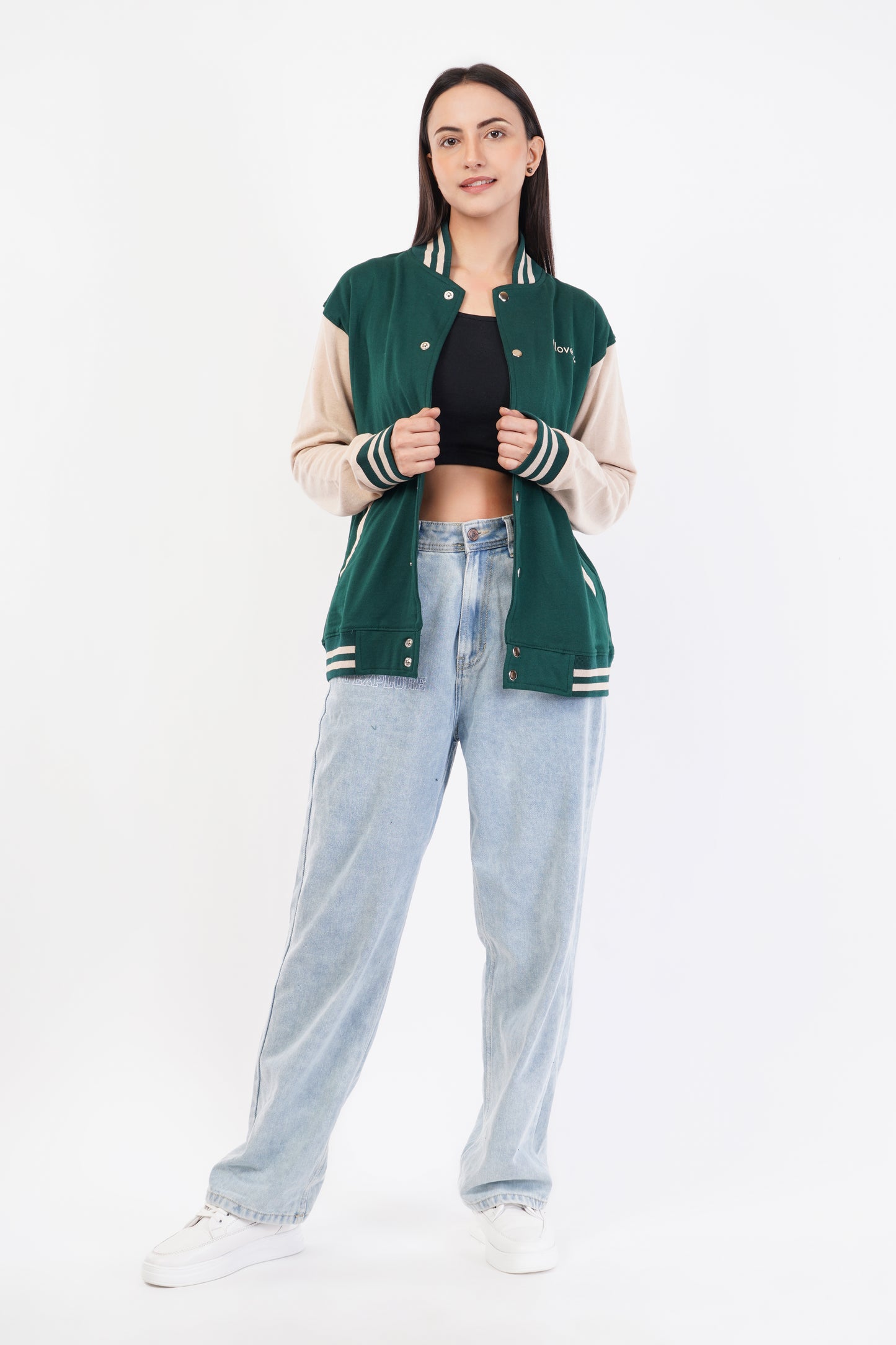 Unisex Green & Beige Varsity Jacket