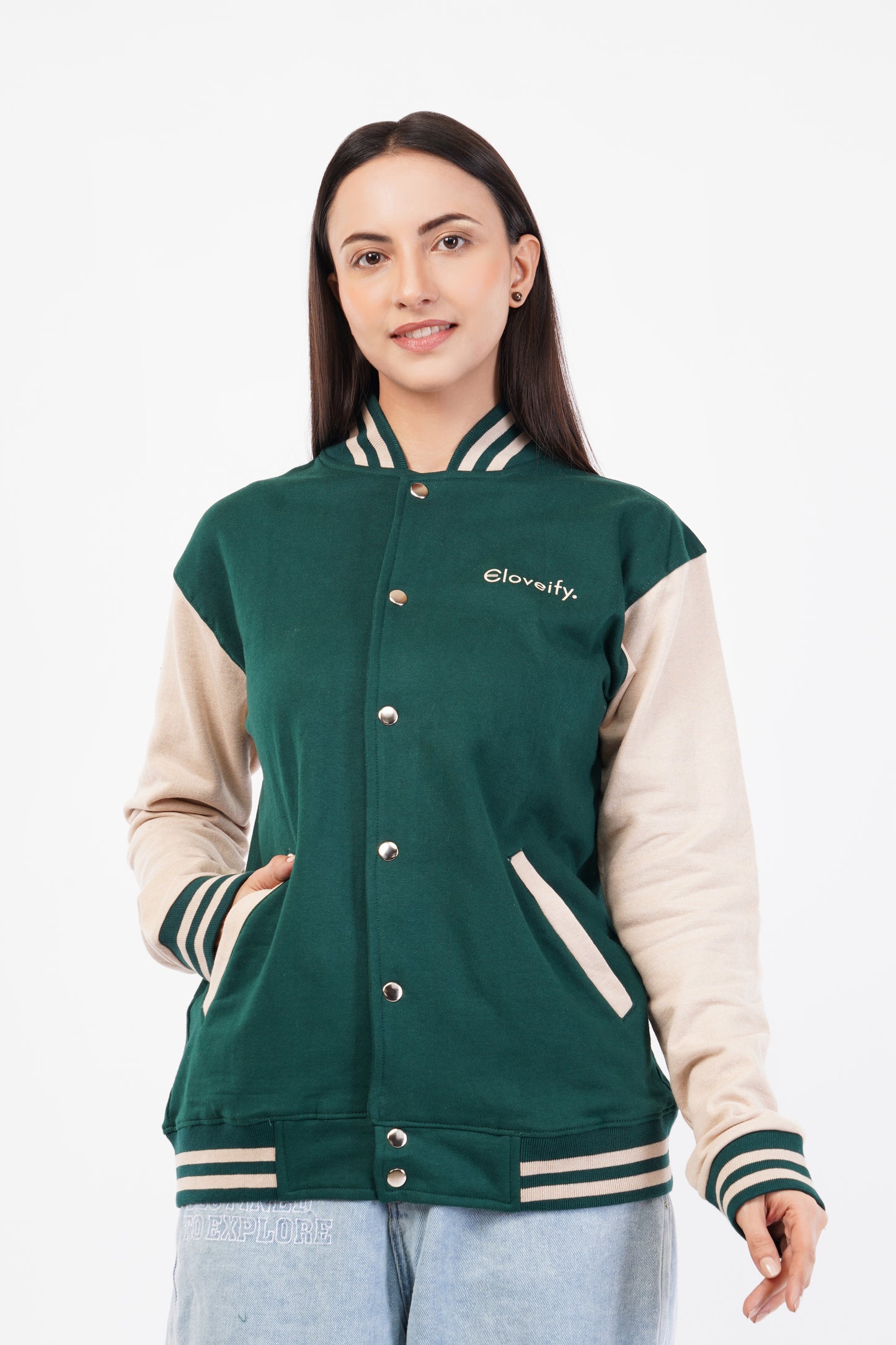 Unisex Green & Beige Varsity Jacket