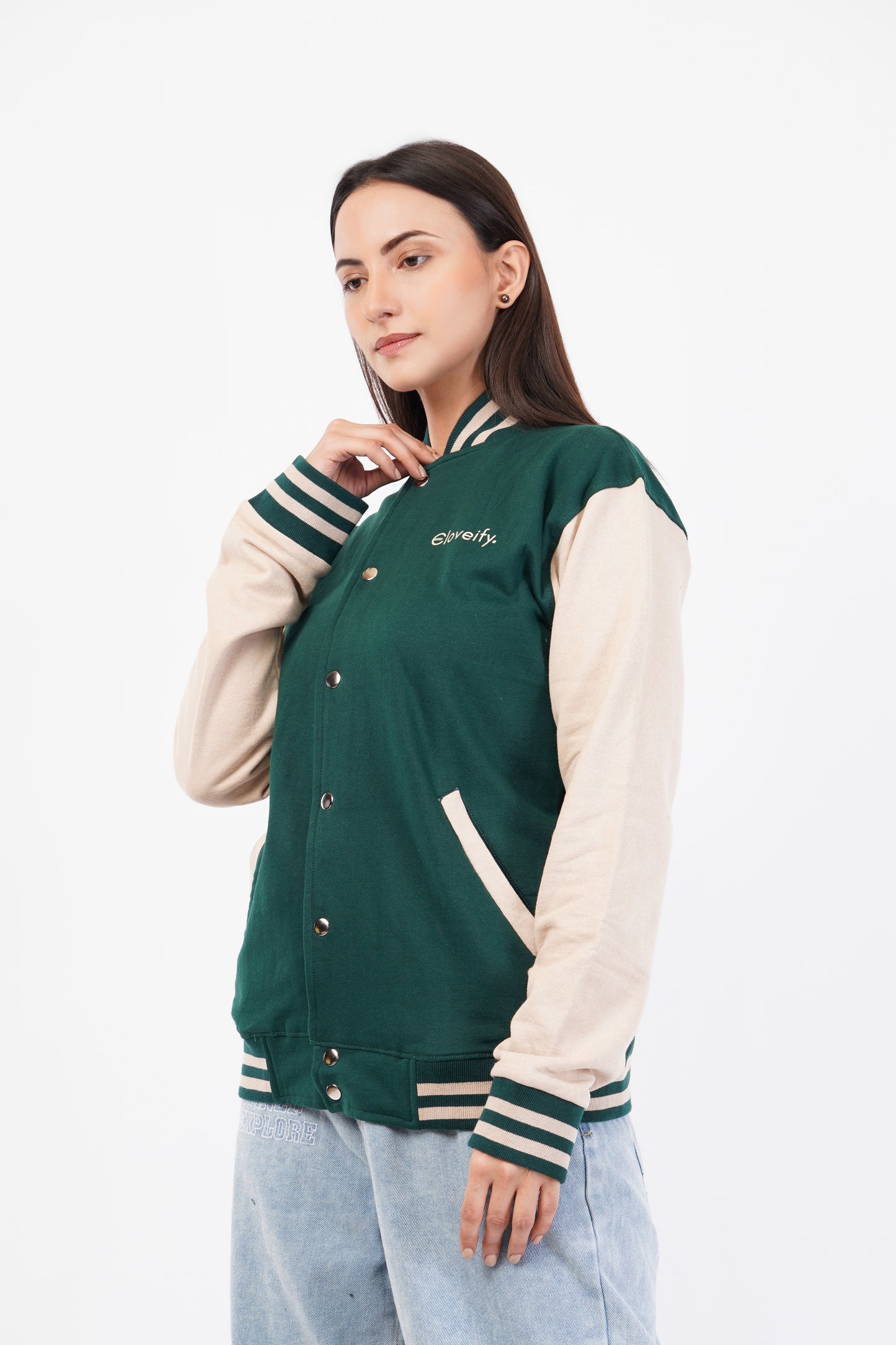 Unisex Green & Beige Varsity Jacket