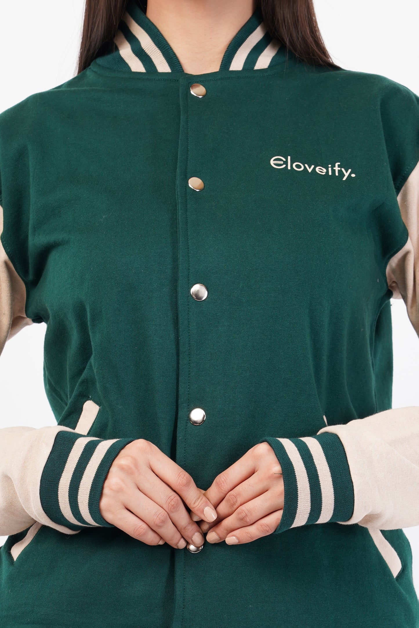 Unisex Green & Beige Varsity Jacket