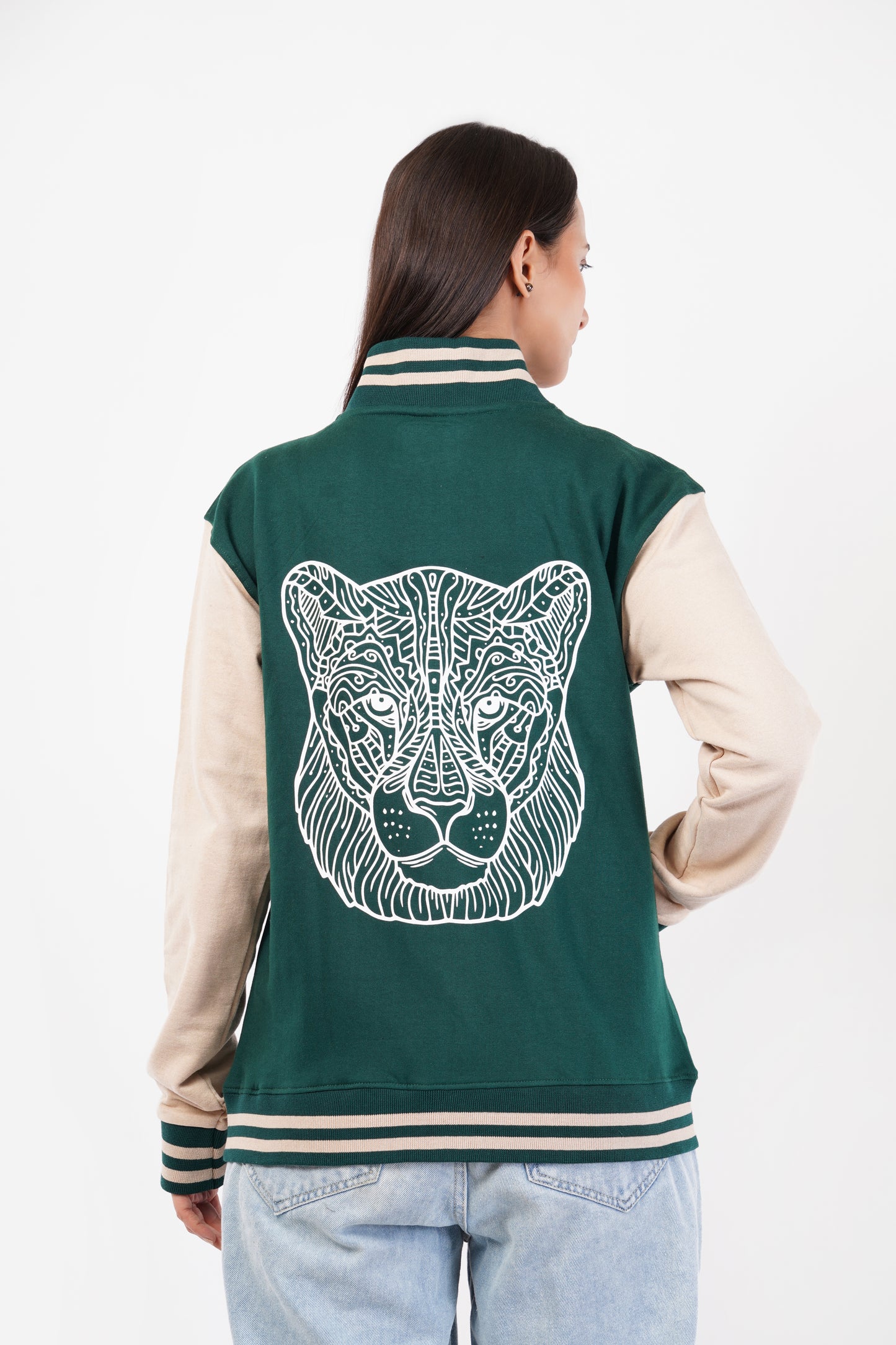 Unisex Green & Beige Varsity Jacket