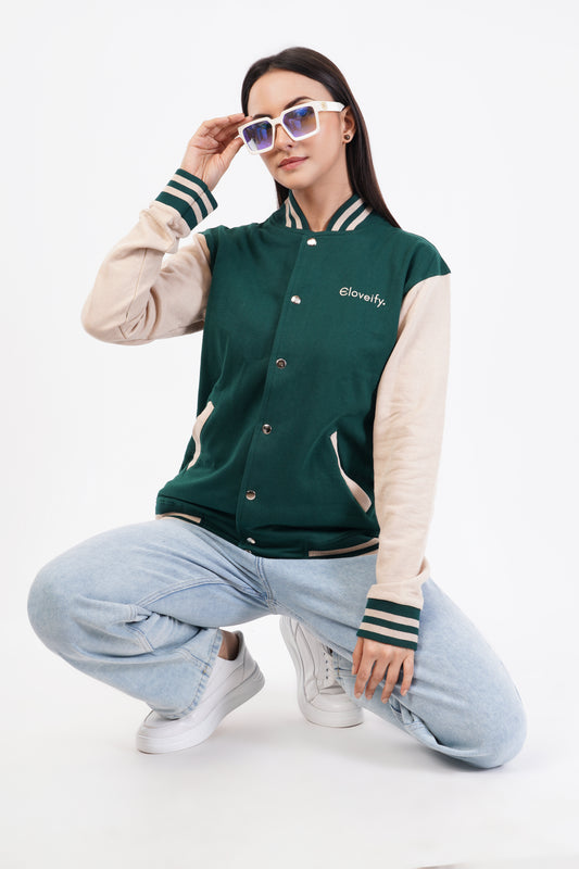 Unisex Green & Beige Varsity Jacket