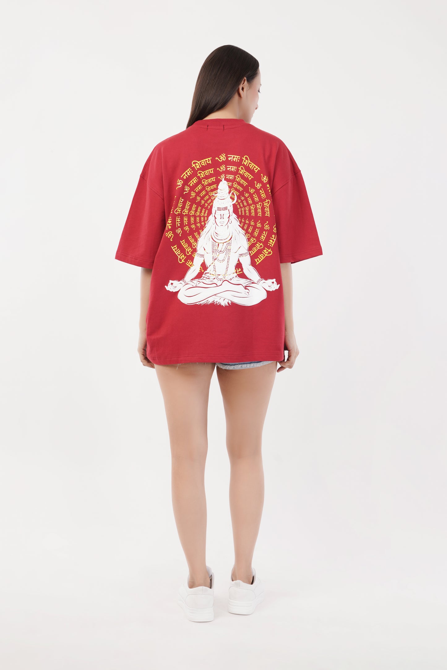 Unisex Full Puff Print "Mahadev" Maroon Oversized T-Shirt