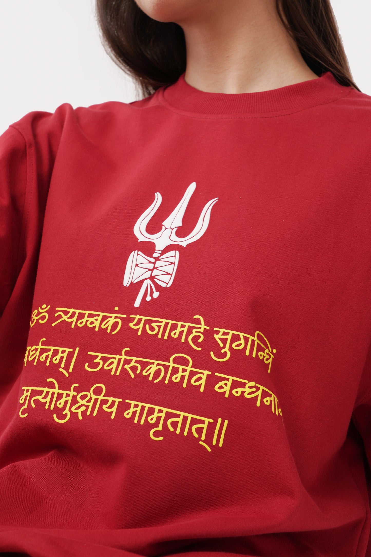 Unisex Full Puff Print "Mahadev" Maroon Oversized T-Shirt