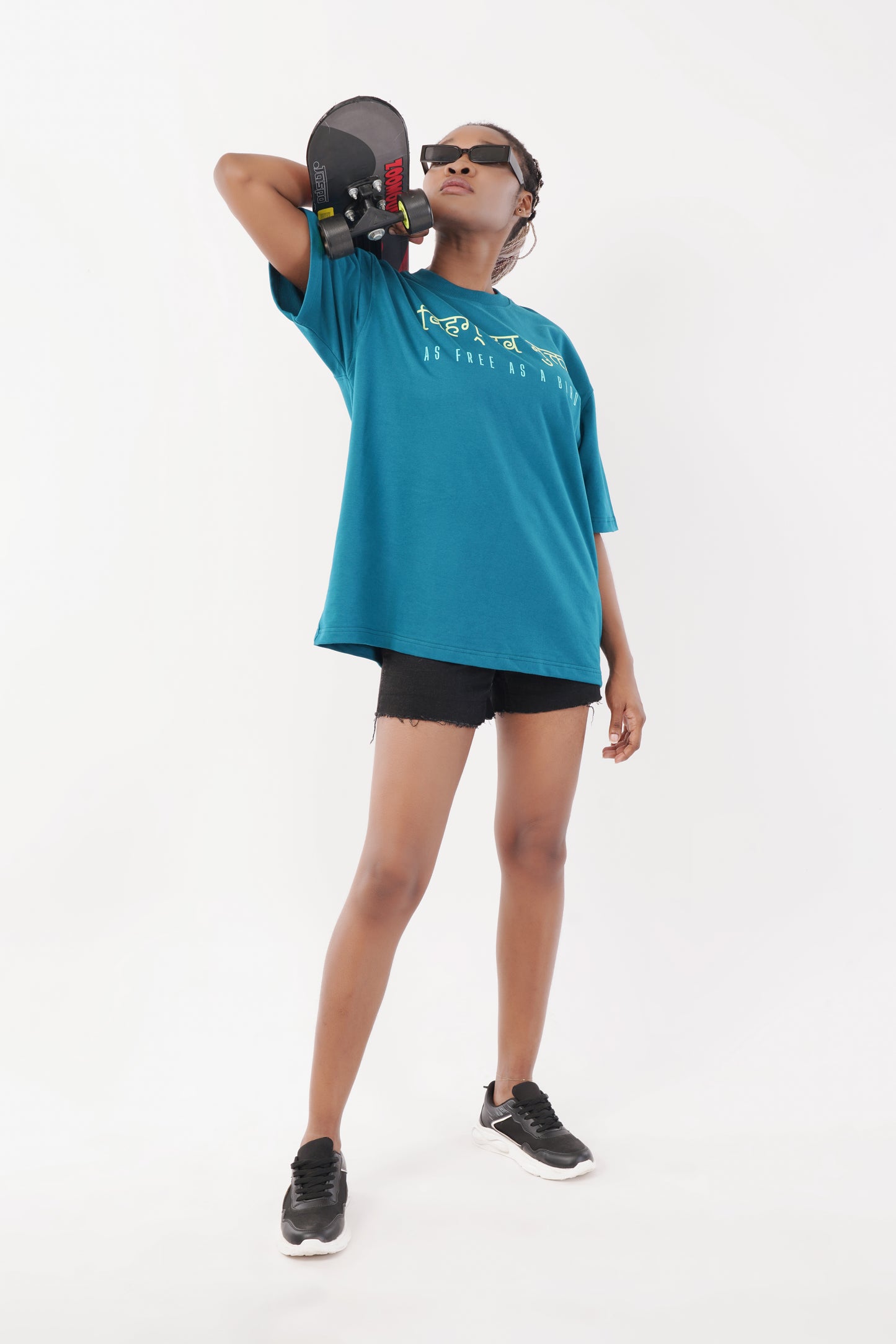 Unisex Full Puff Print "As Free As A Bird" Dark Teal Oversized T-Shirt