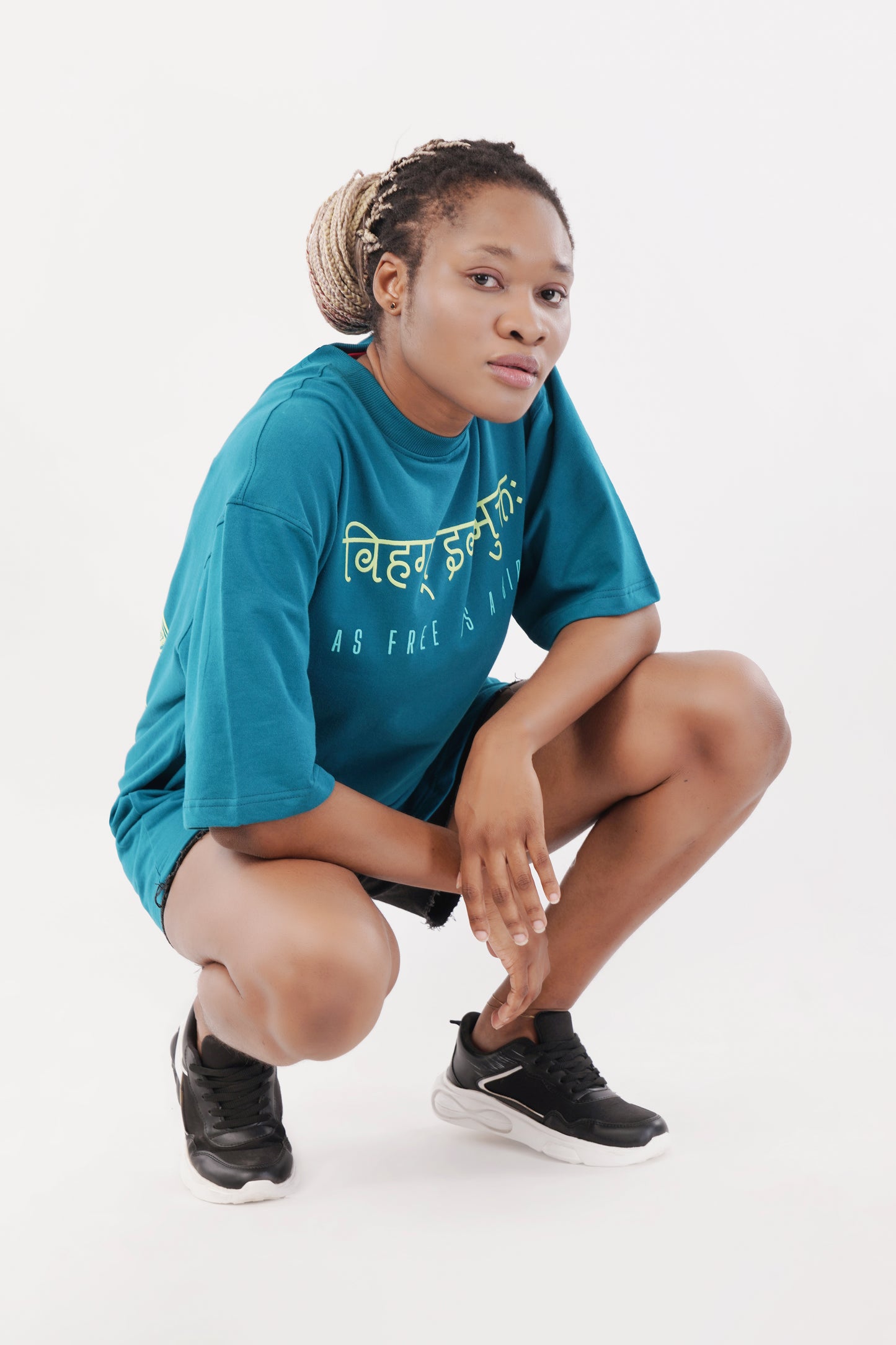 Unisex Full Puff Print "As Free As A Bird" Dark Teal Oversized T-Shirt