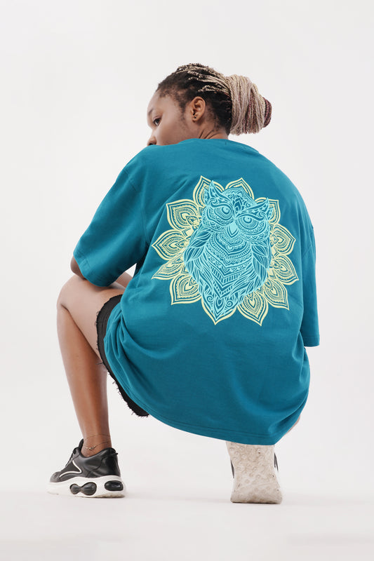 Unisex Full Puff Print "As Free As A Bird" Dark Teal Oversized T-Shirt