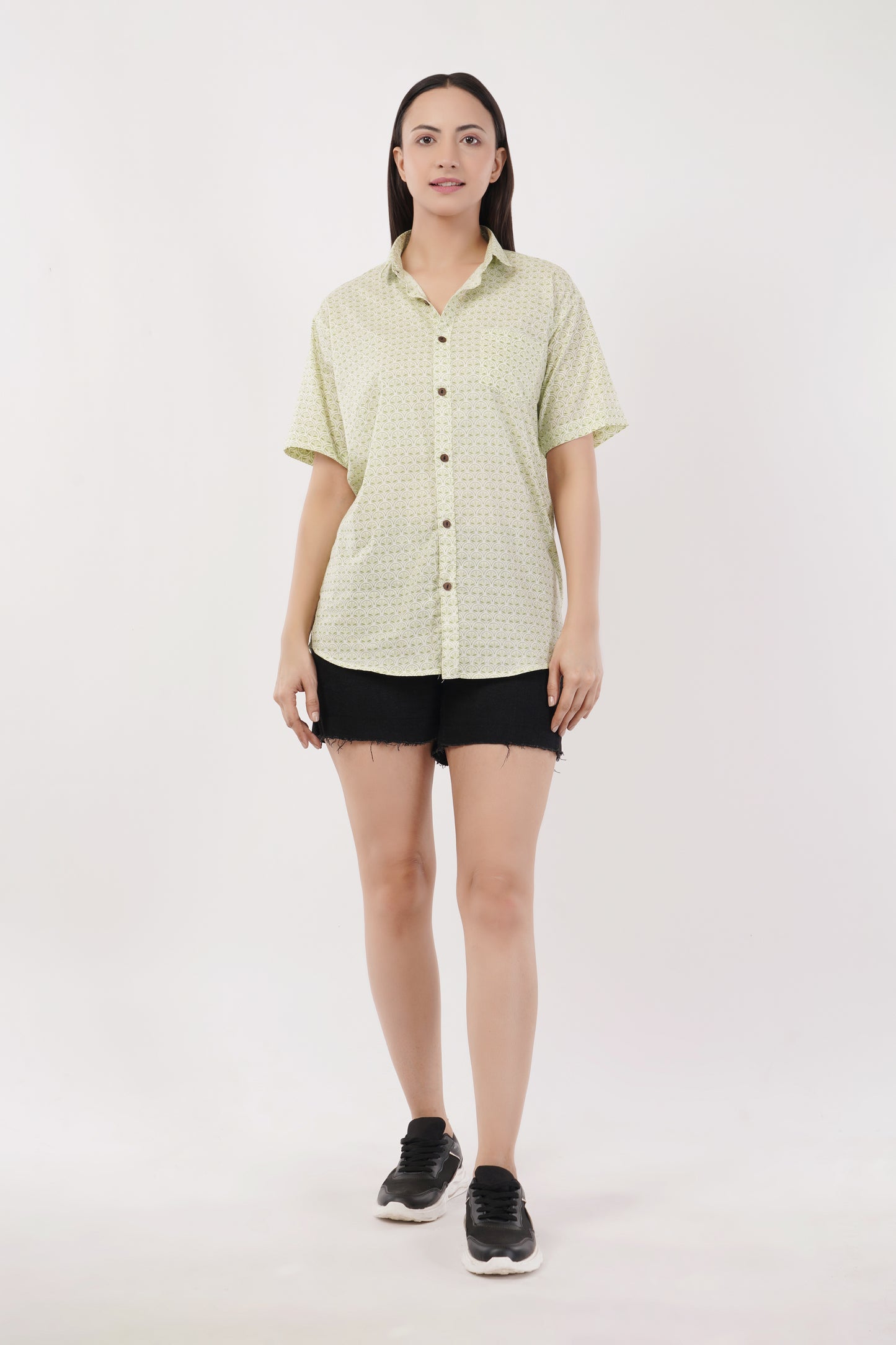 Unisex Green Small Pattern Sanganeri Shirt