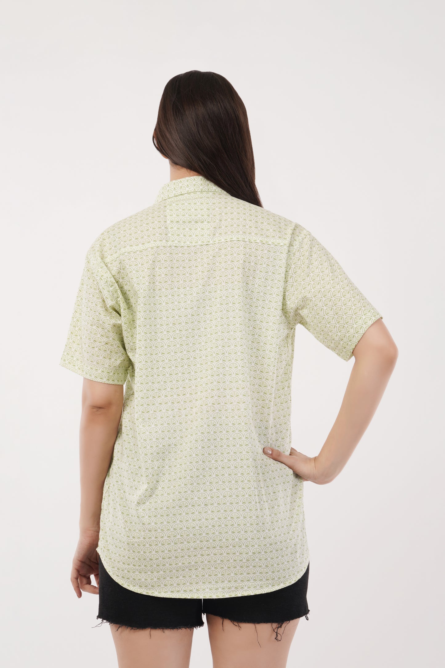 Unisex Green Small Pattern Sanganeri Shirt
