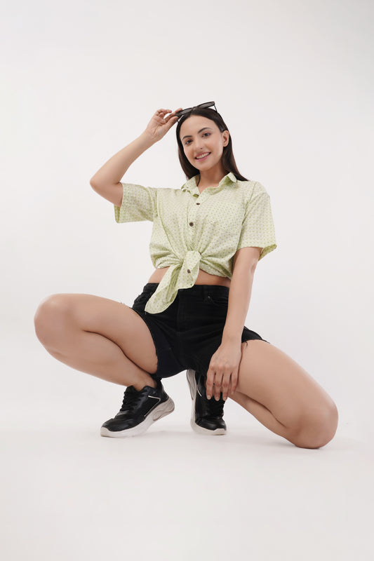 Unisex Green Small Pattern Sanganeri Shirt