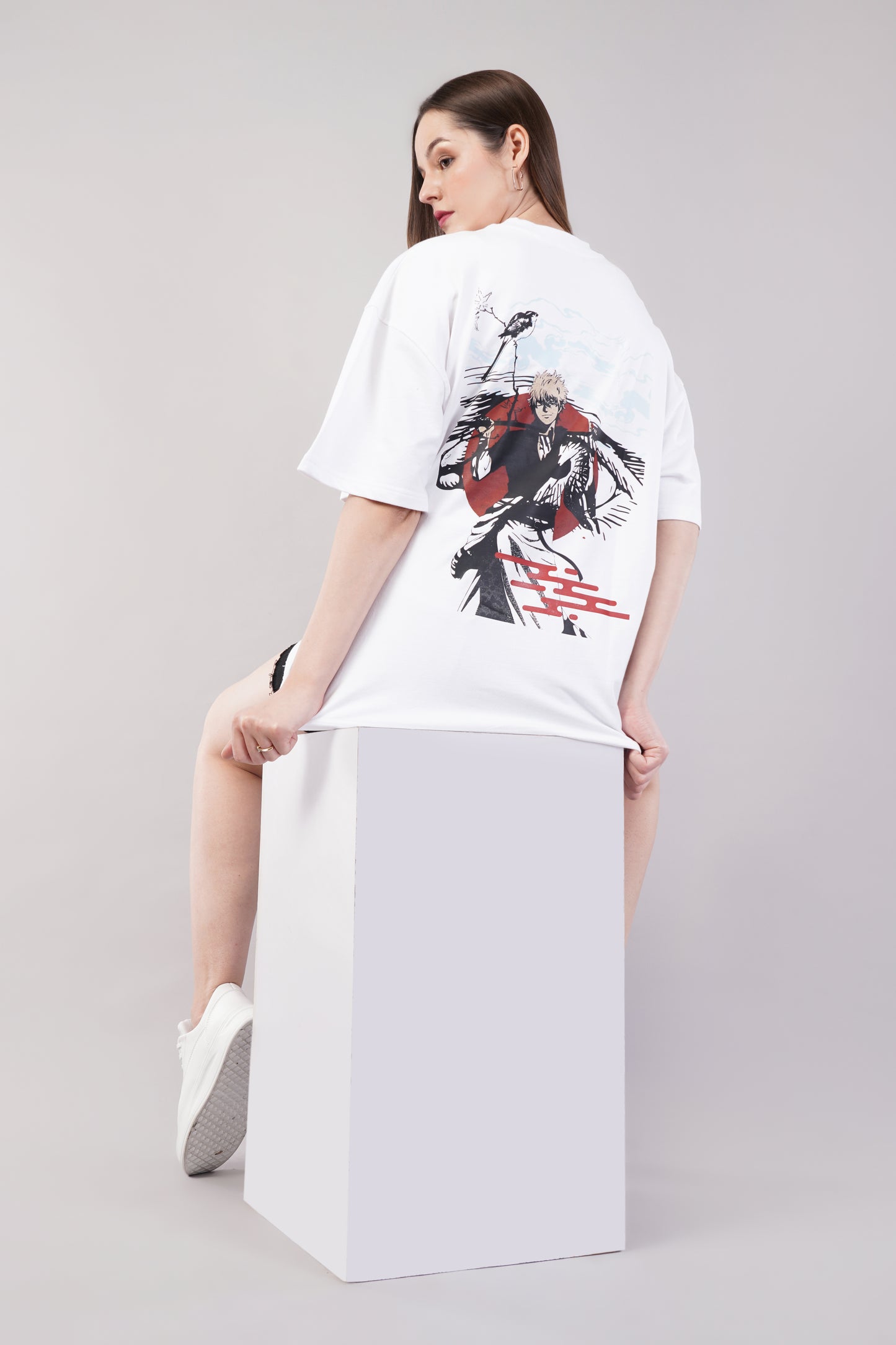 Unisex Japanese "Warrior" White Oversized T-Shirt