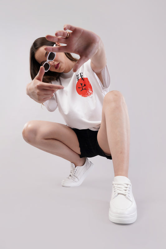 Unisex Japanese "Warrior" White Oversized T-Shirt
