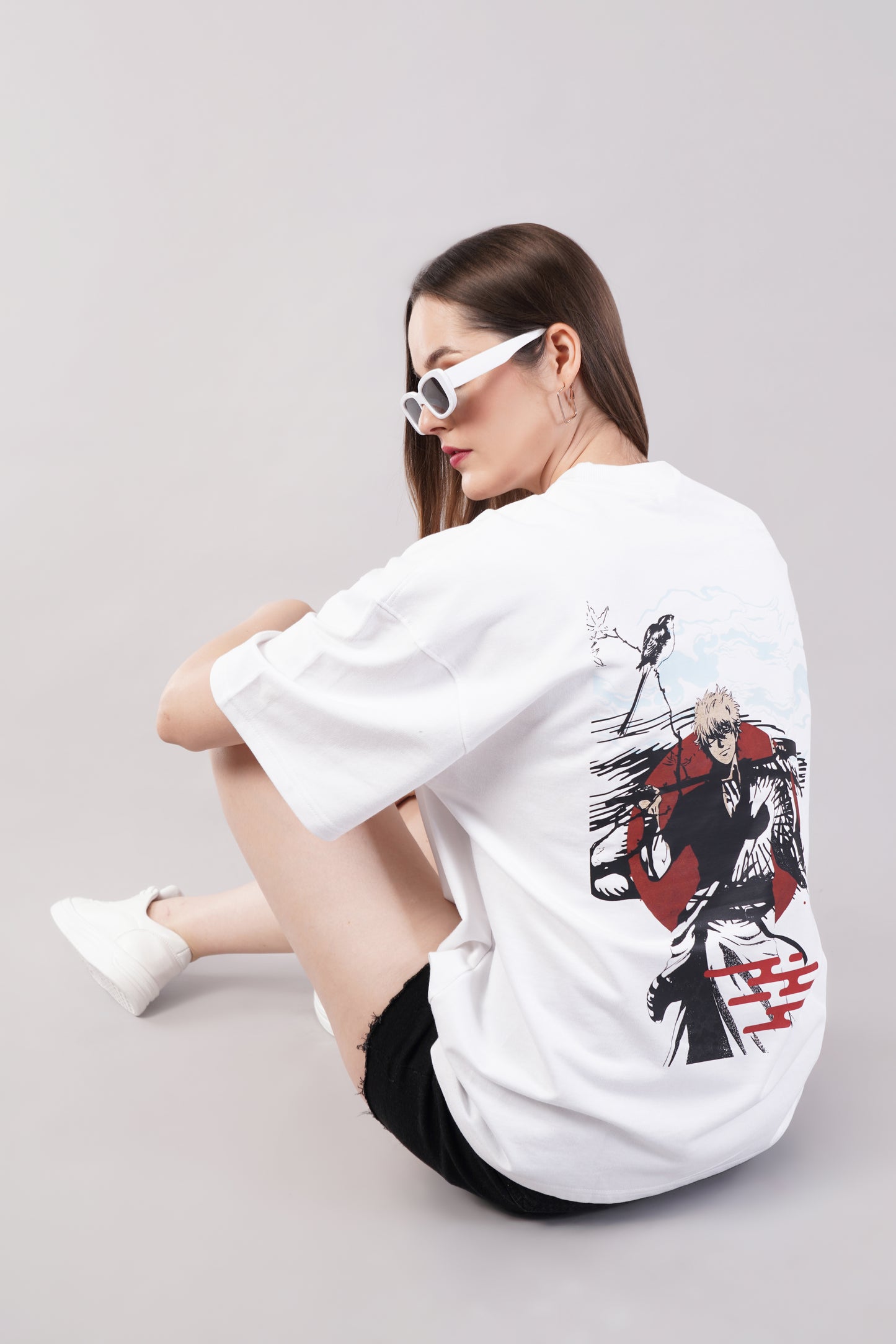 Unisex Japanese "Warrior" White Oversized T-Shirt