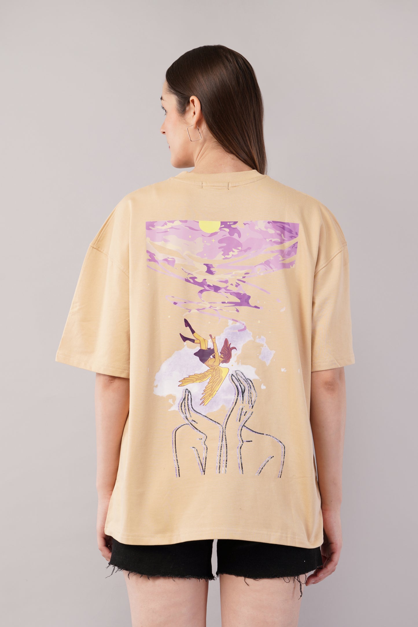 Unisex Puff Print "Dreamer" Beige Oversized T-Shirt