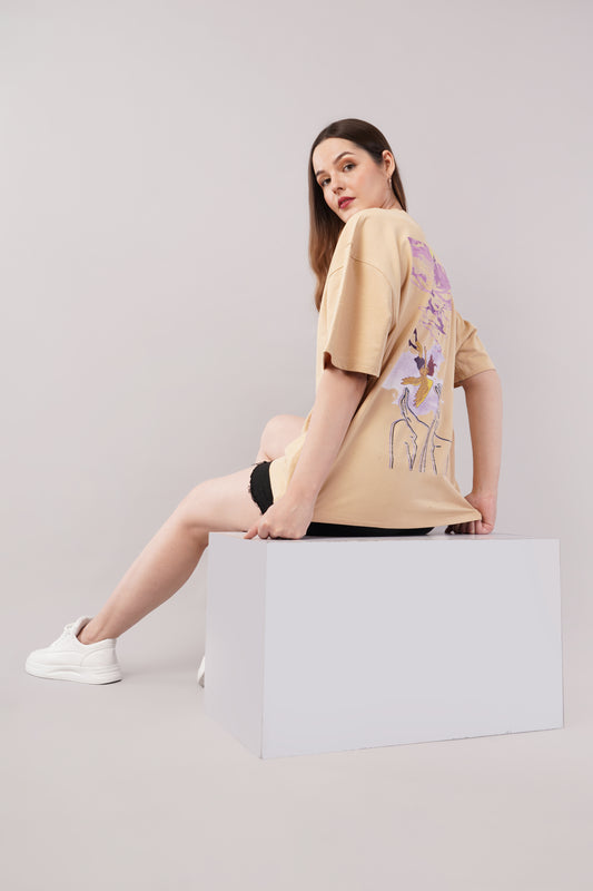 Unisex Puff Print "Dreamer" Beige Oversized T-Shirt