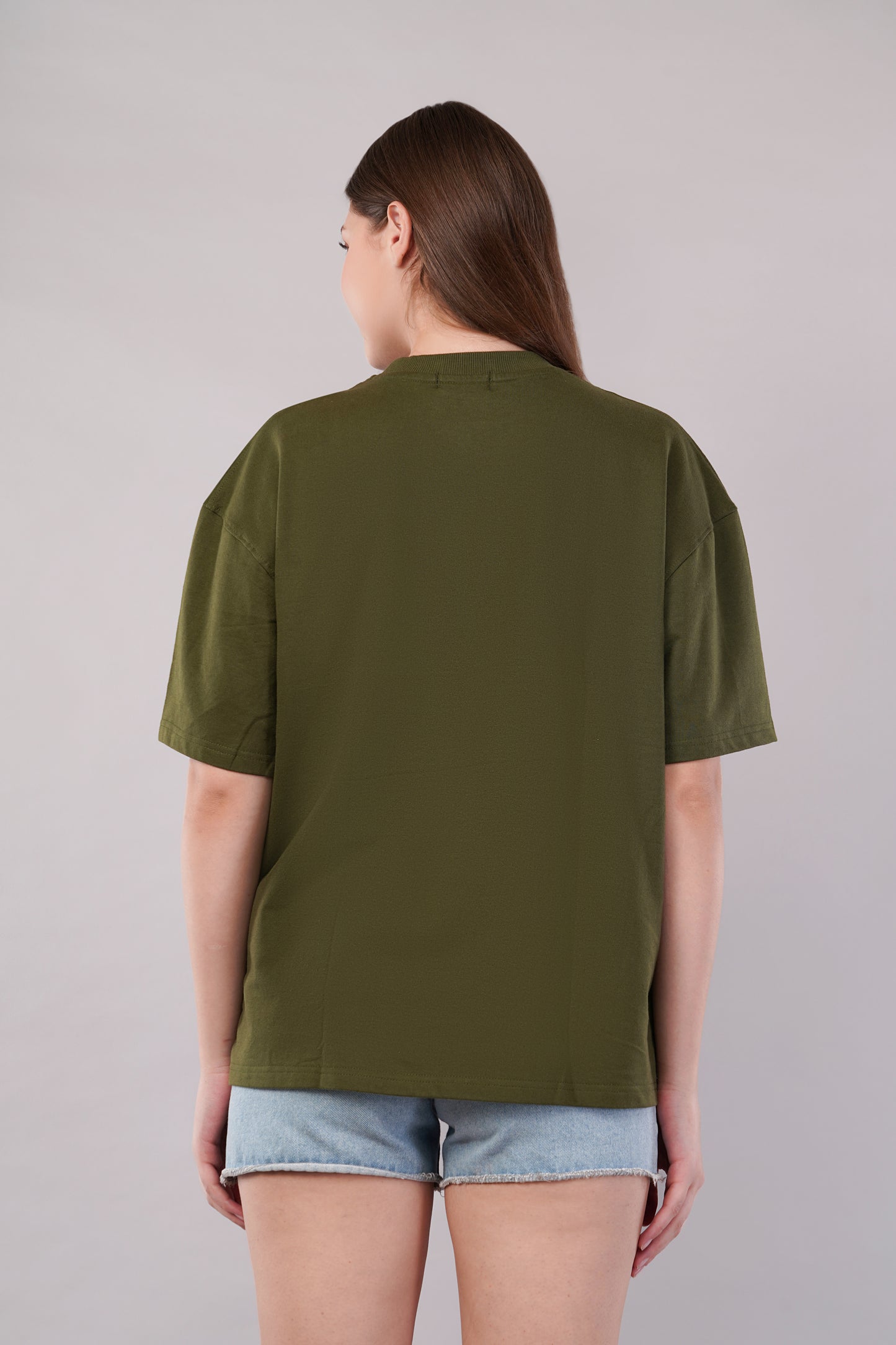 Unisex Puff Print "I am not blocking the view, I am the view" Olive Green Oversized T-Shirt