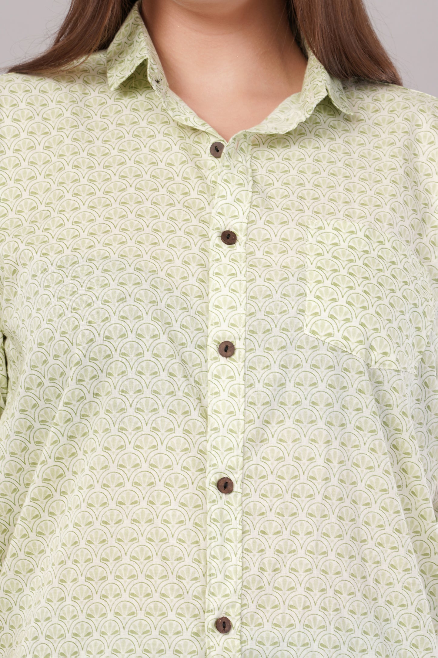 Unisex Green Small Pattern Sanganeri Shirt