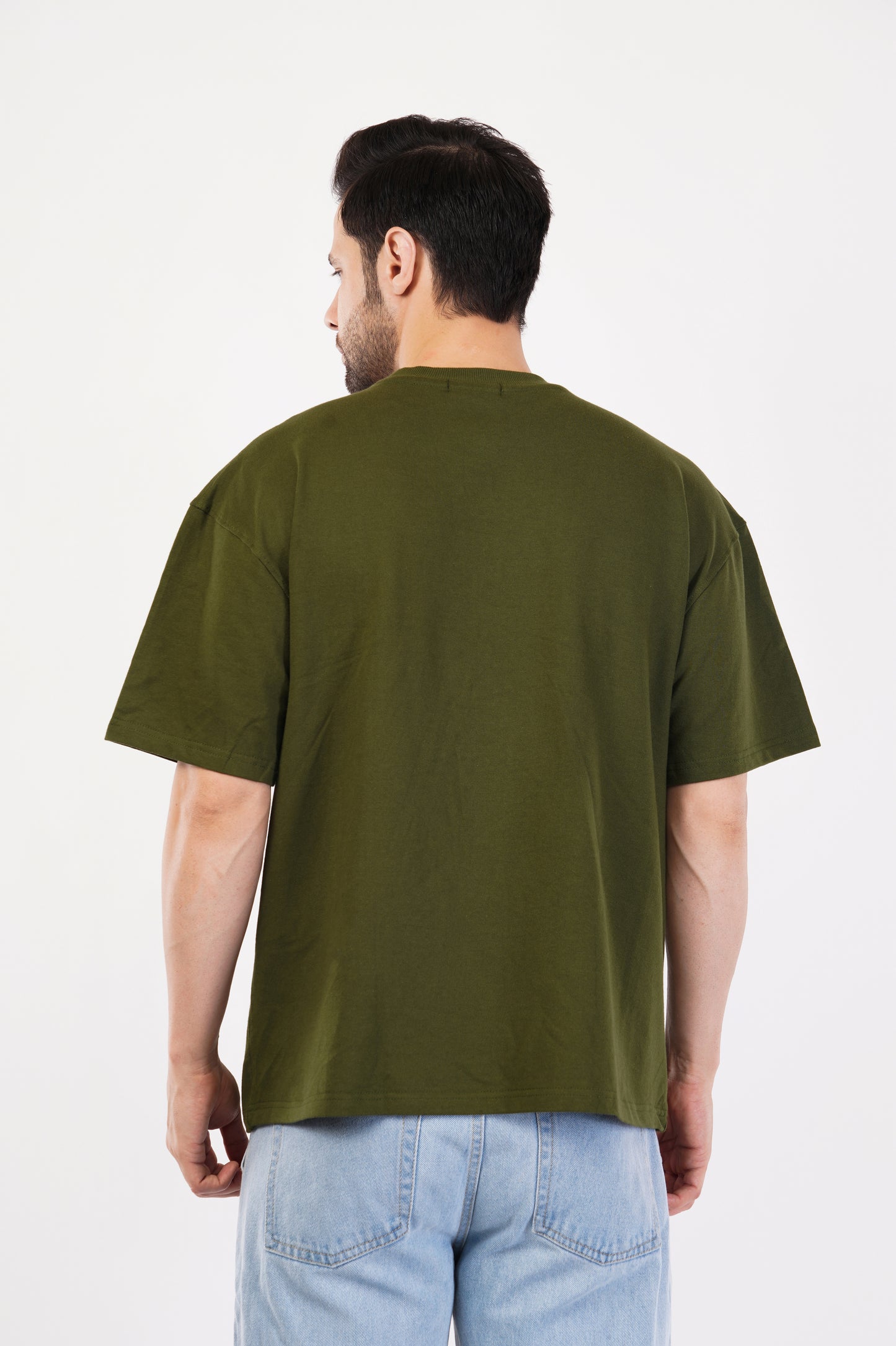Unisex Puff Print "I am not blocking the view, I am the view" Olive Green Oversized T-Shirt