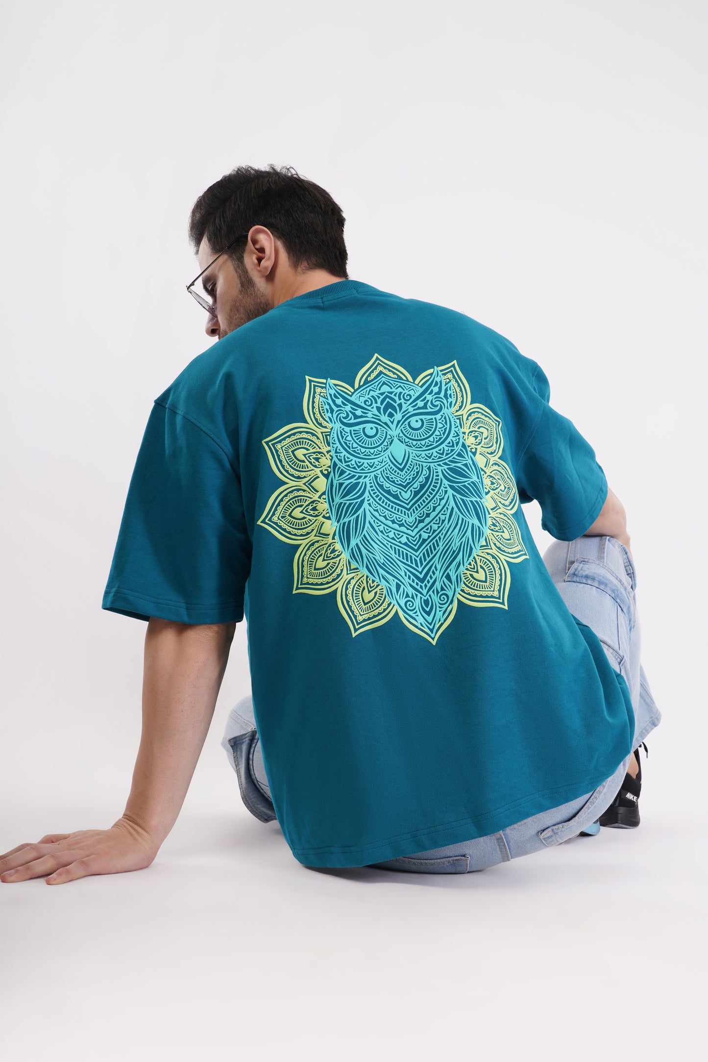 Unisex Full Puff Print "As Free As A Bird" Dark Teal Oversized T-Shirt