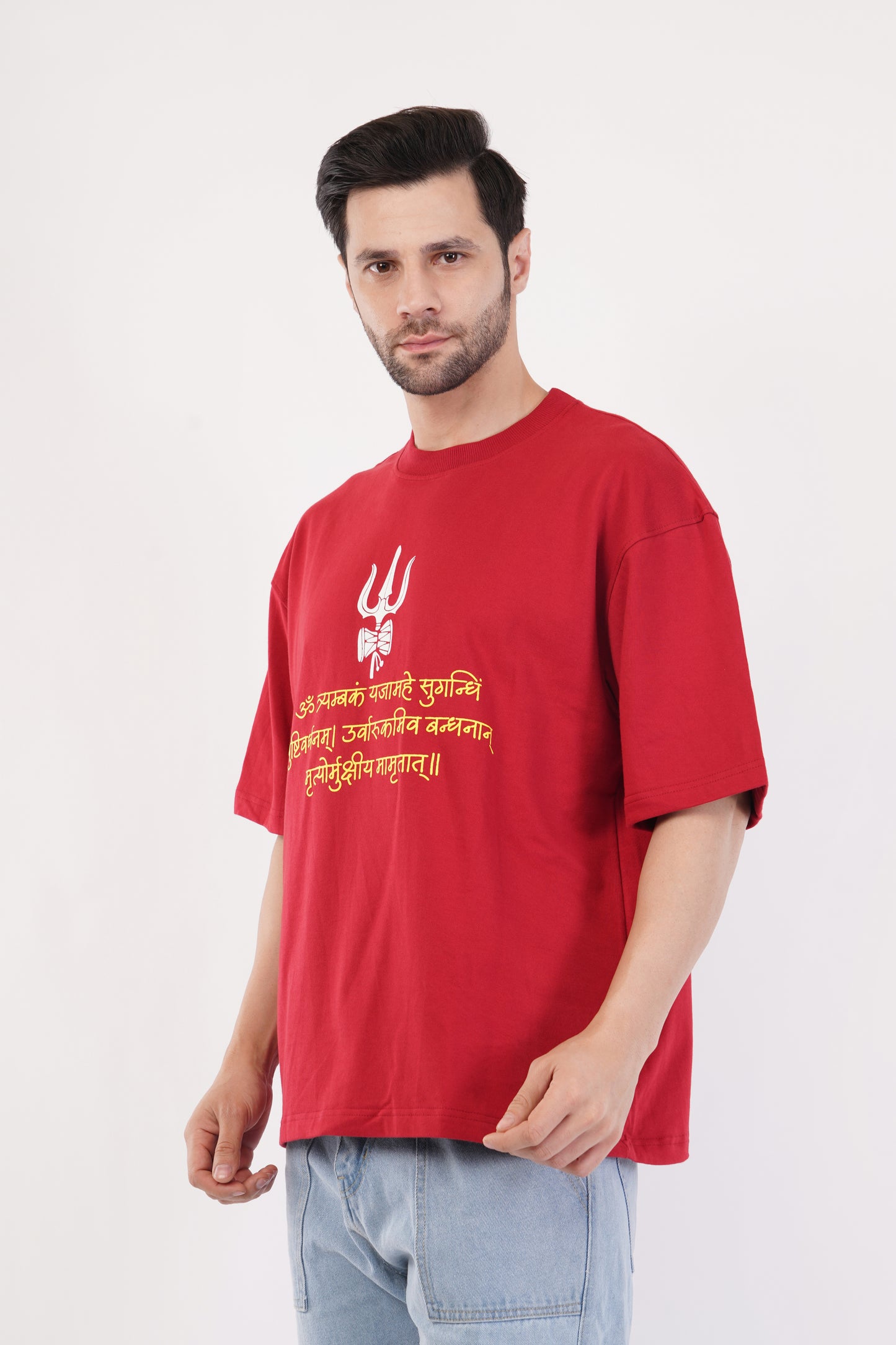 Unisex Full Puff Print "Mahadev" Maroon Oversized T-Shirt