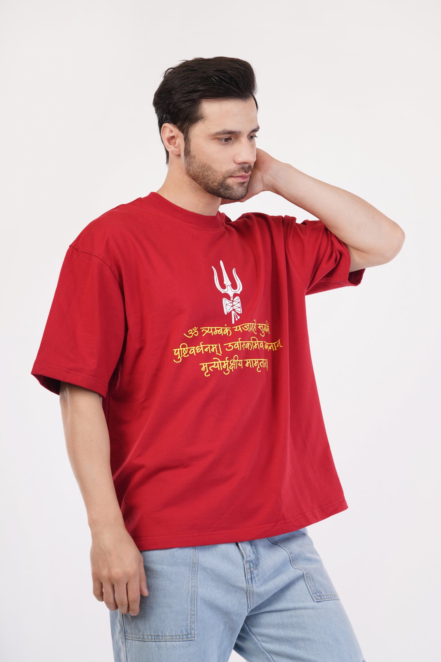 Unisex Full Puff Print "Mahadev" Maroon Oversized T-Shirt