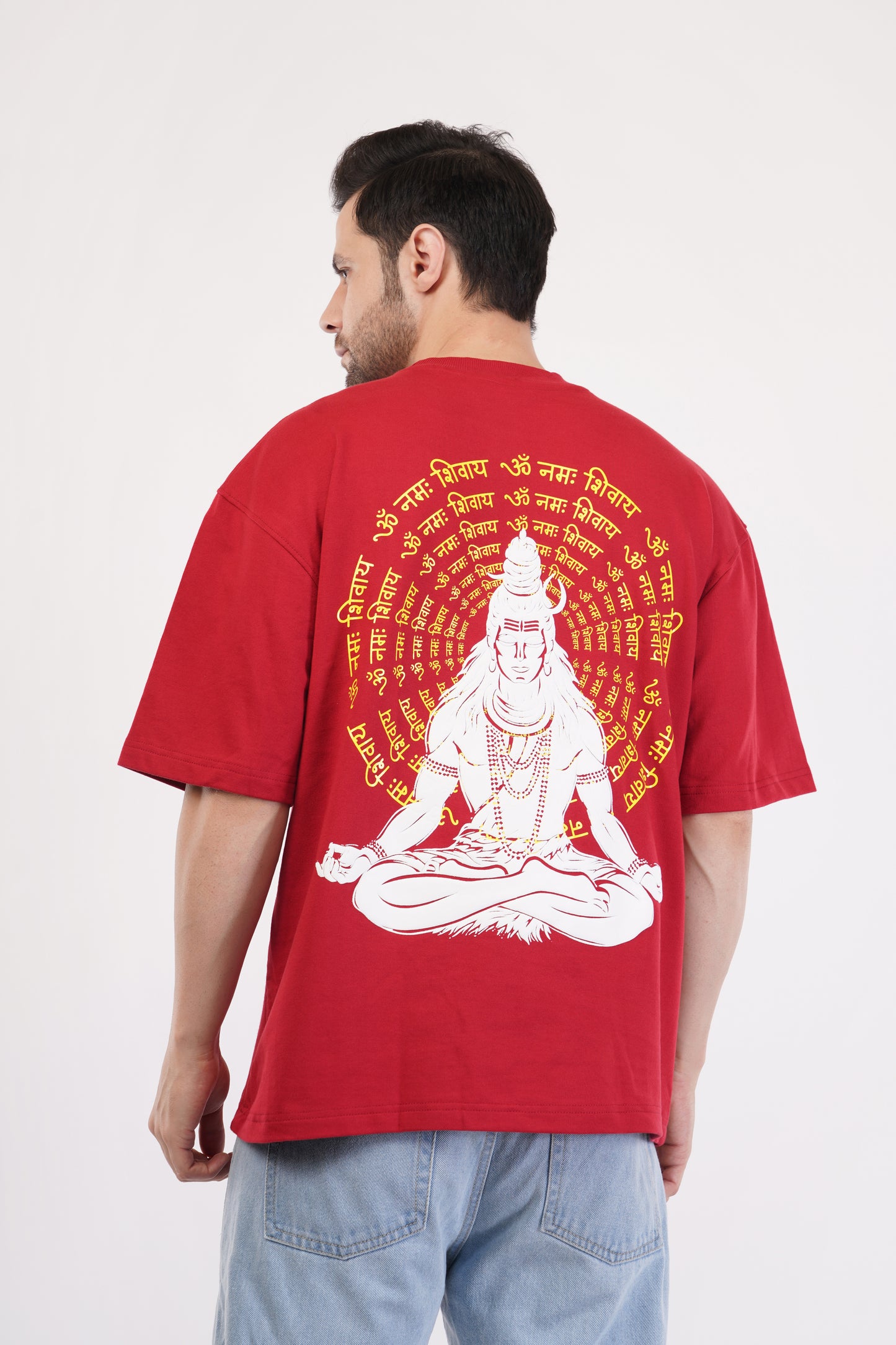 Unisex Full Puff Print "Mahadev" Maroon Oversized T-Shirt
