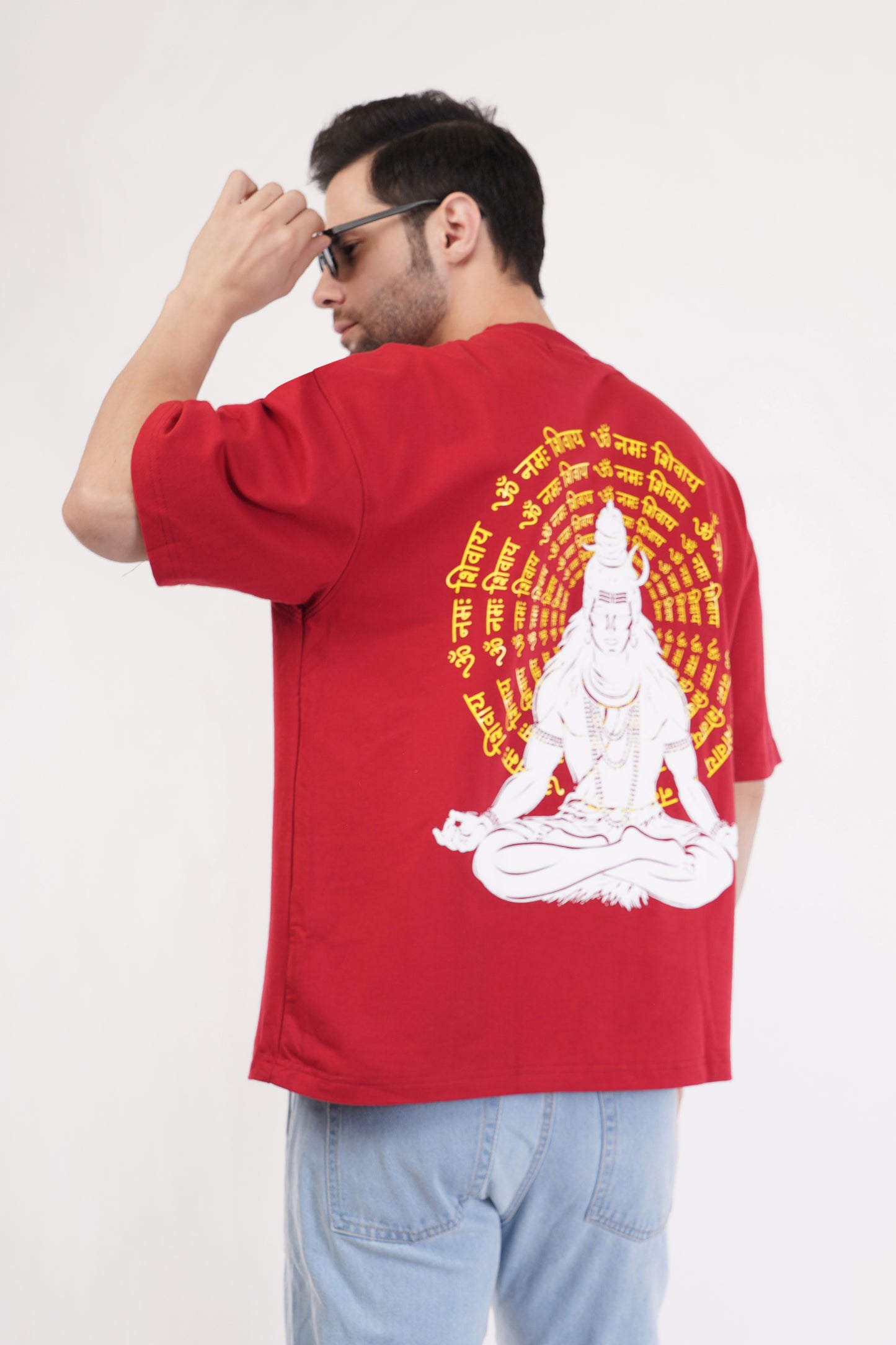 Unisex Full Puff Print "Mahadev" Maroon Oversized T-Shirt
