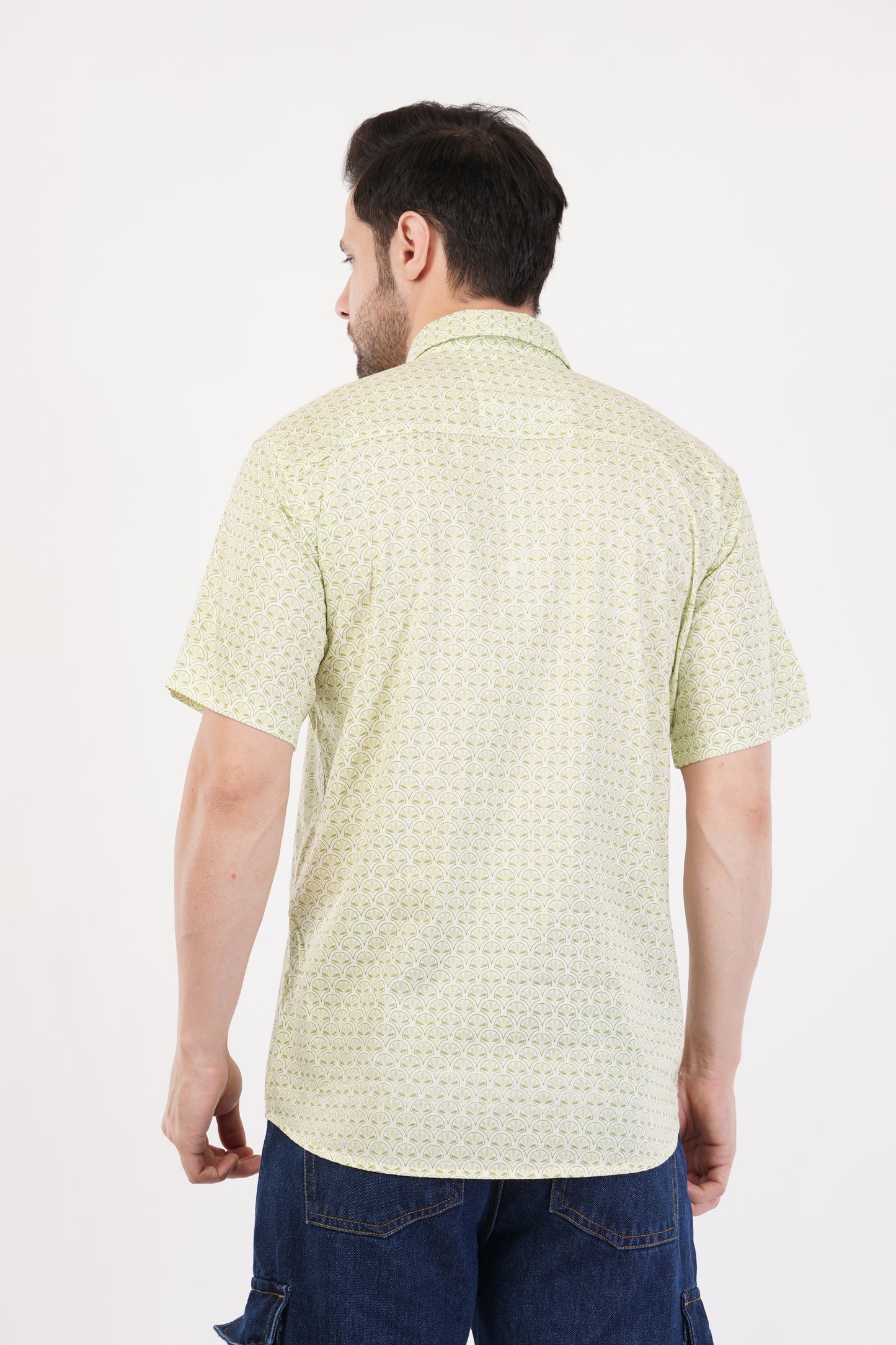 Unisex Green Small Pattern Sanganeri Shirt