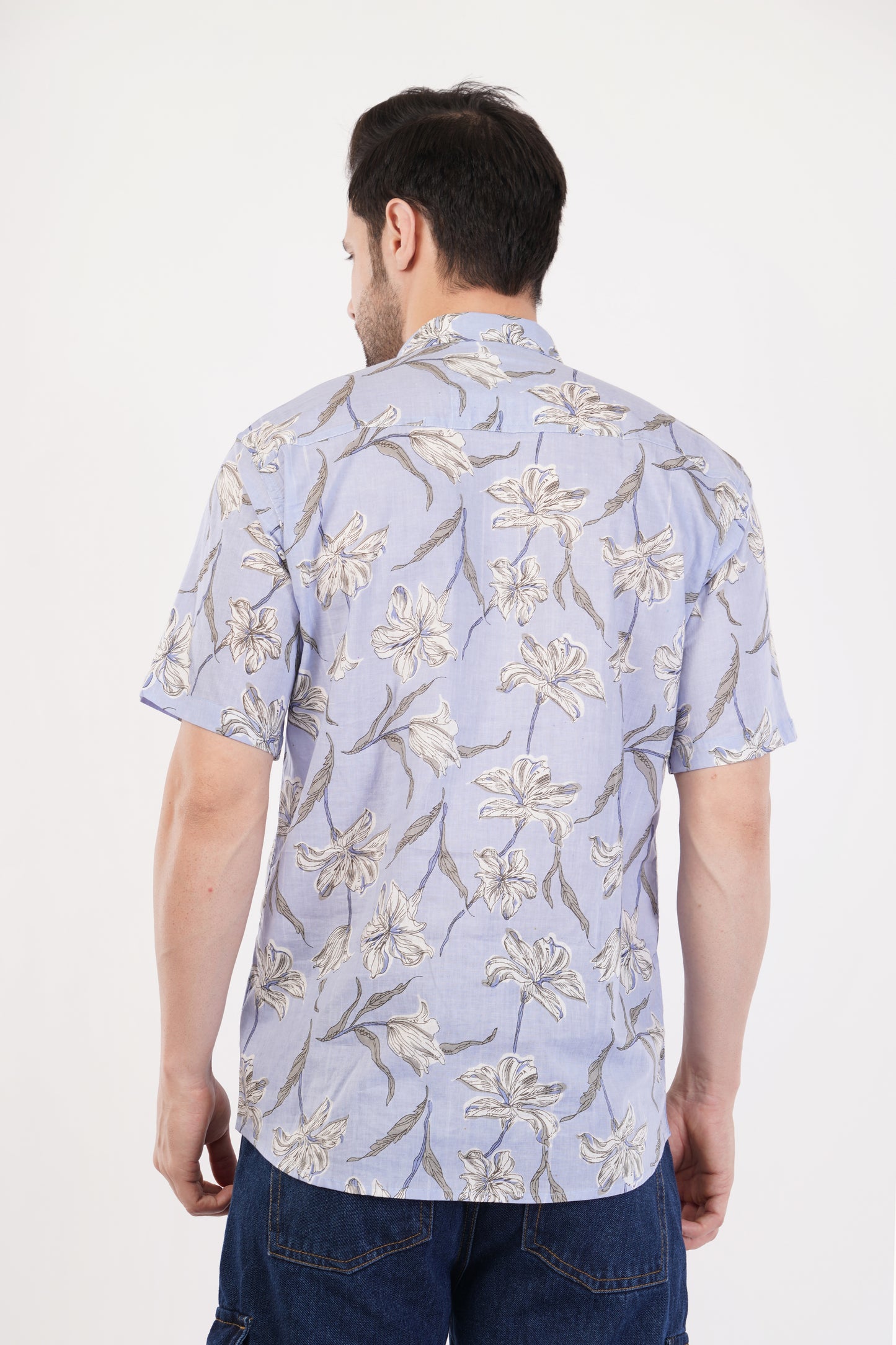 Unisex Lavender Big Floral Pattern Sanganeri Shirt
