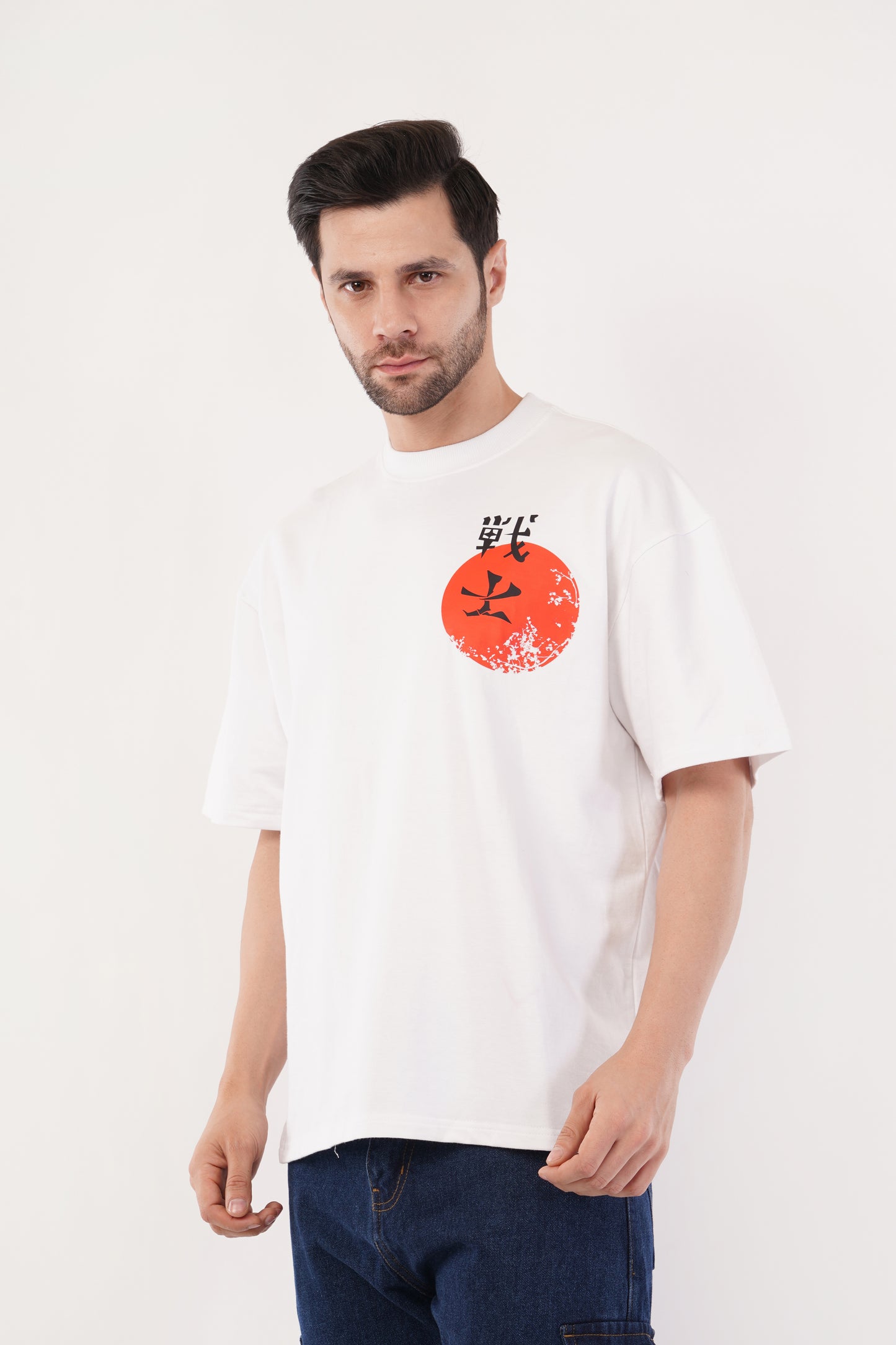 Unisex Japanese "Warrior" White Oversized T-Shirt