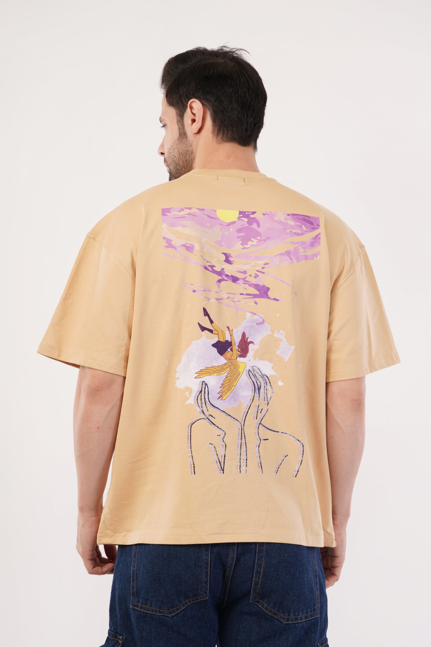 Unisex Puff Print "Dreamer" Beige Oversized T-Shirt