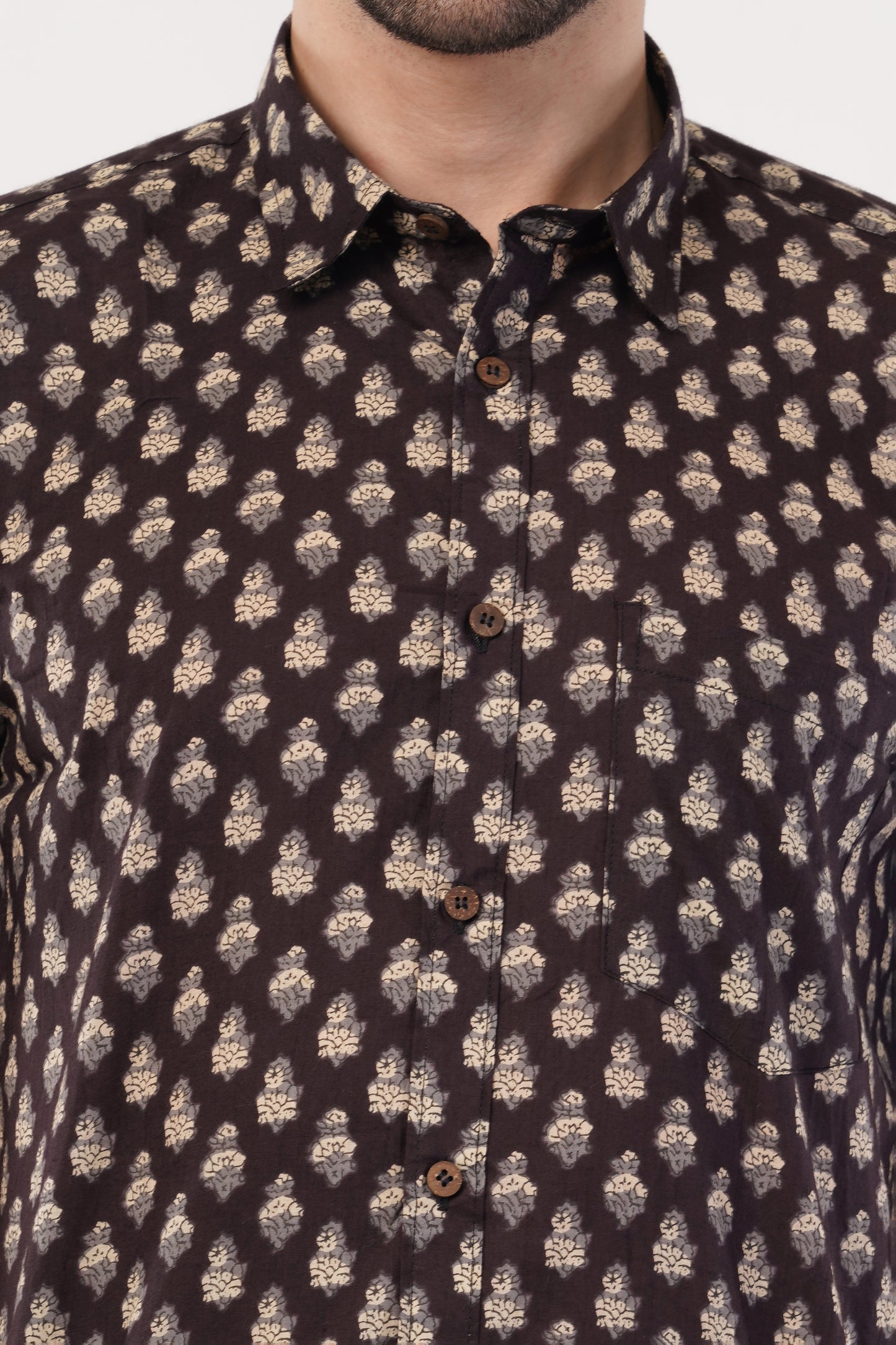 Unisex Brown Small Pattern Sanganeri Shirt