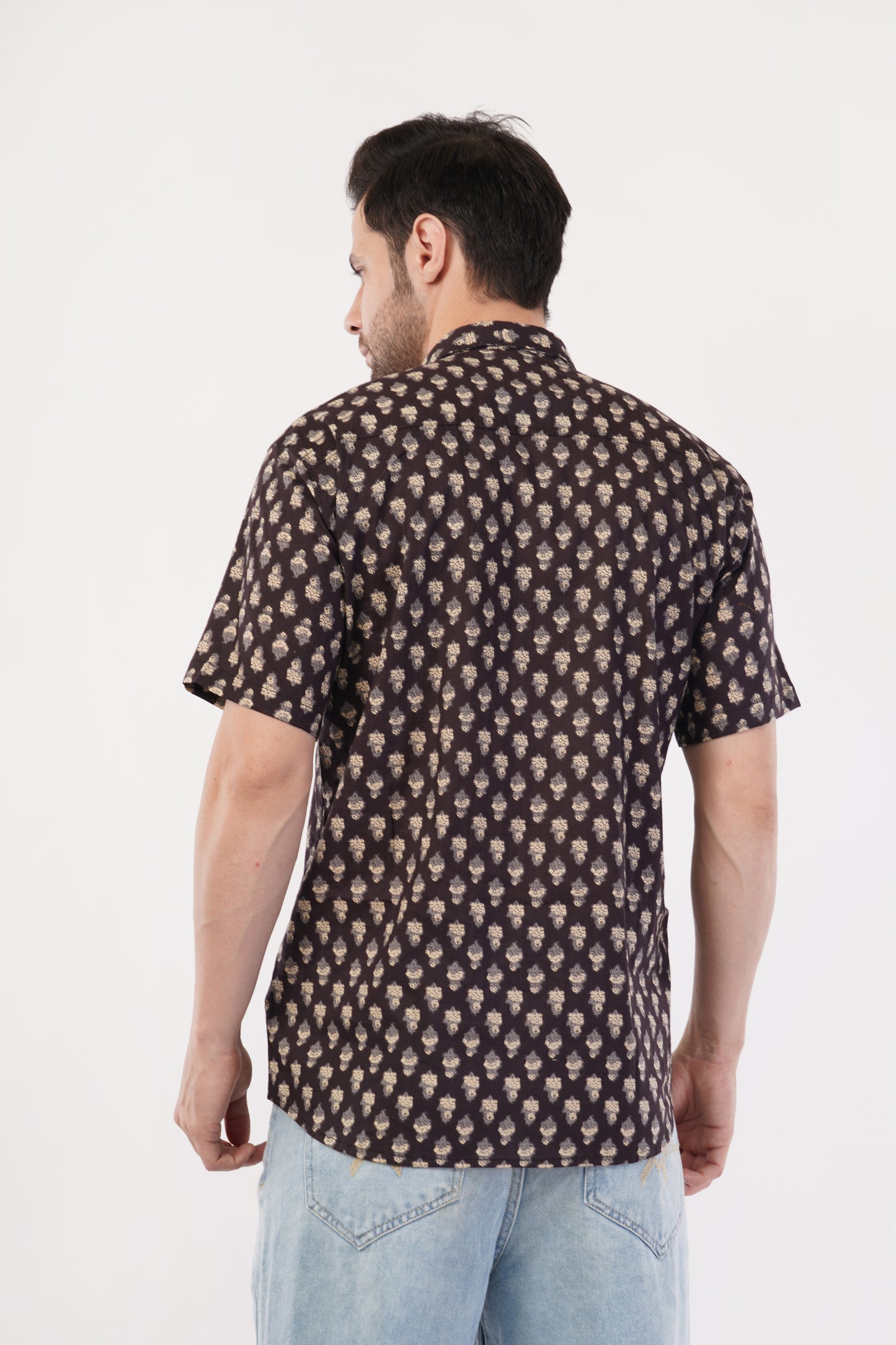Unisex Brown Small Pattern Sanganeri Shirt