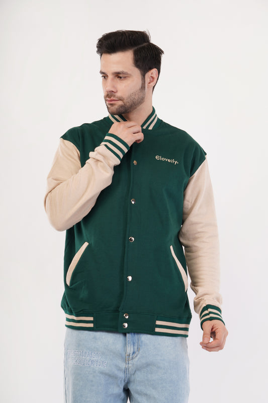 Unisex Green & Beige Varsity Jacket