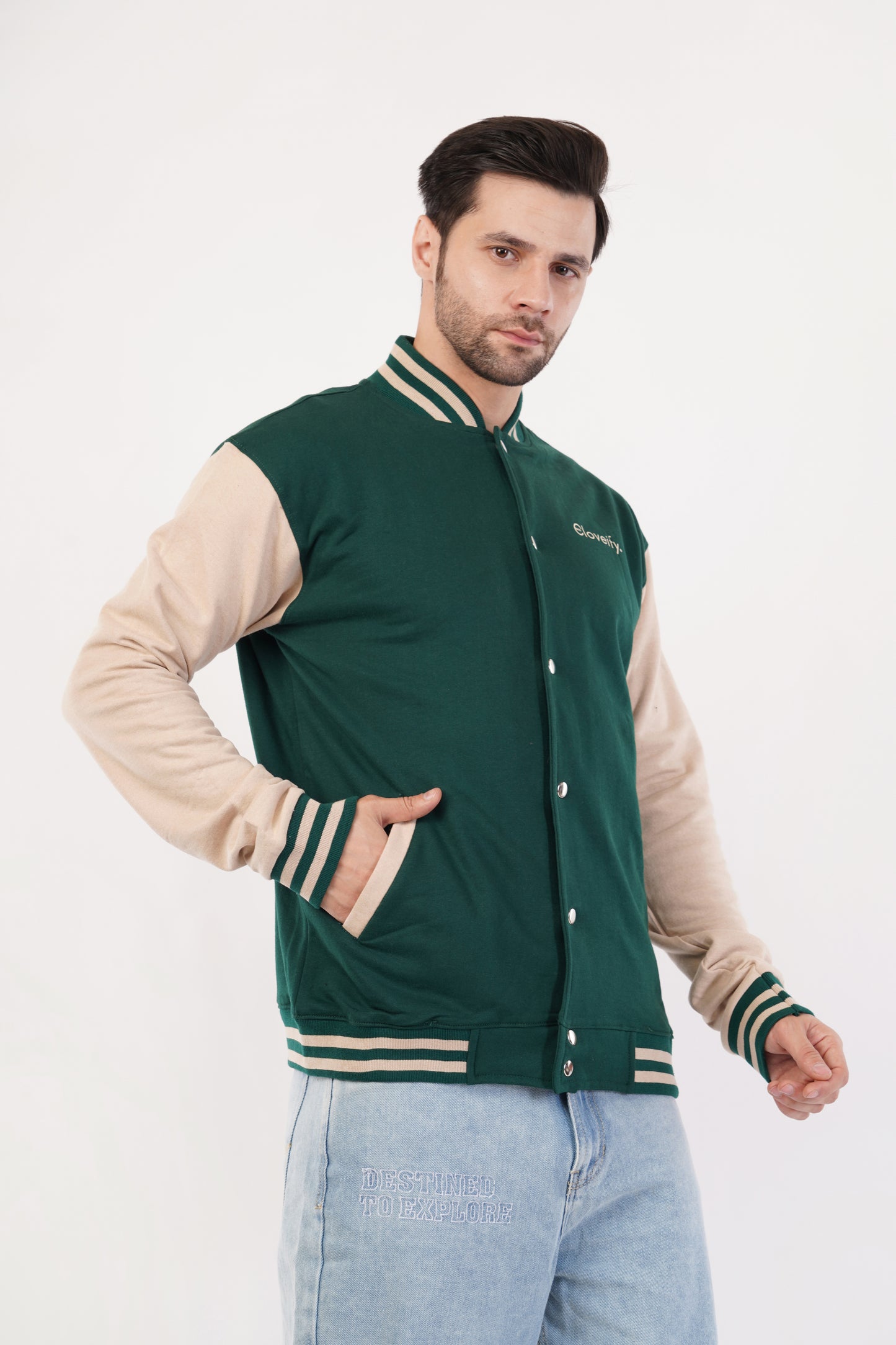 Unisex Green & Beige Varsity Jacket