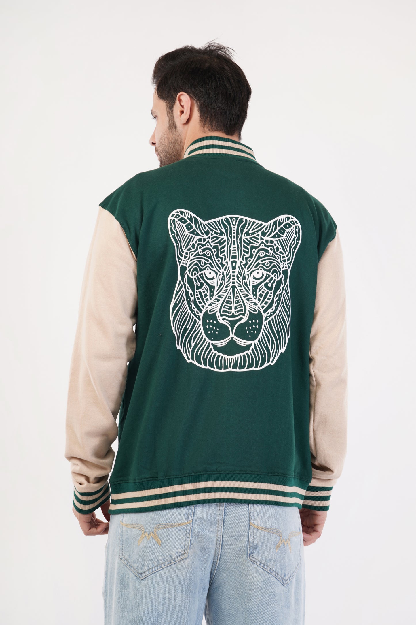 Unisex Green & Beige Varsity Jacket