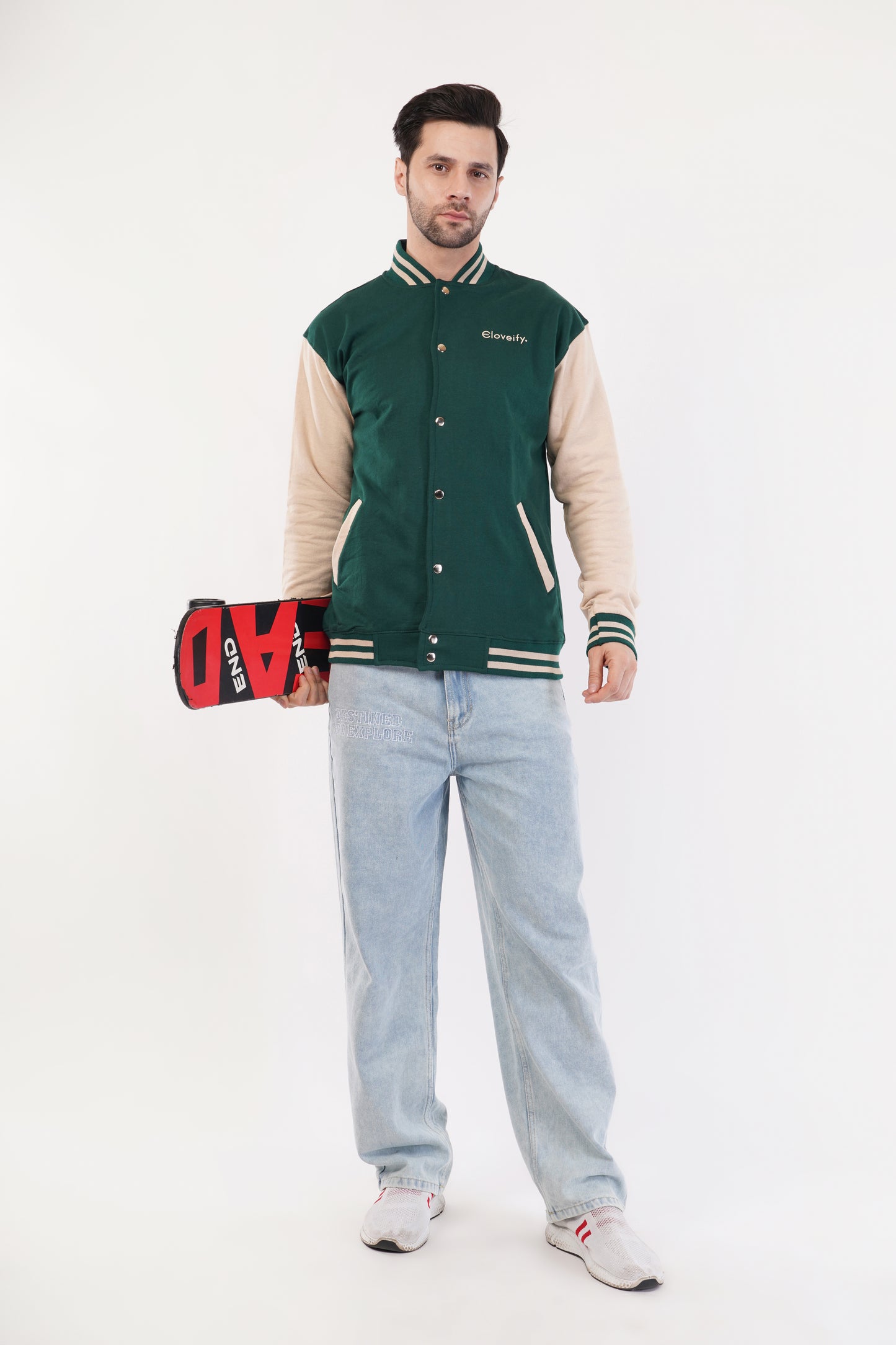 Unisex Green & Beige Varsity Jacket