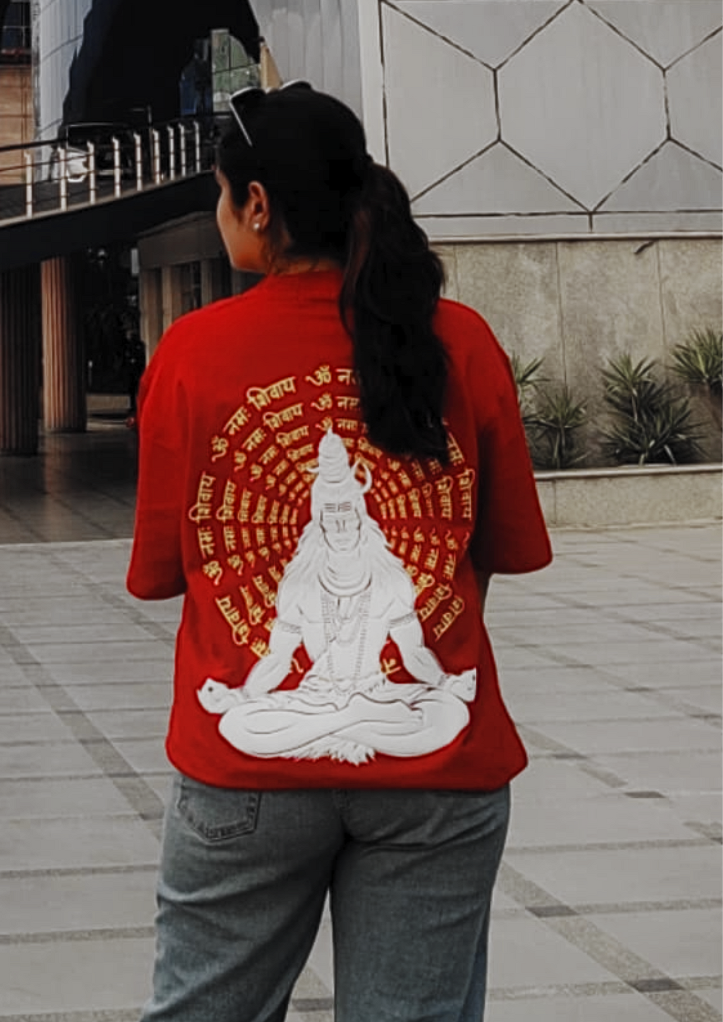 Unisex Full Puff Print "Mahadev" Maroon Oversized T-Shirt