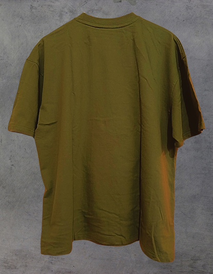 Unisex Puff Print "I am not blocking the view, I am the view" Olive Green Oversized T-Shirt