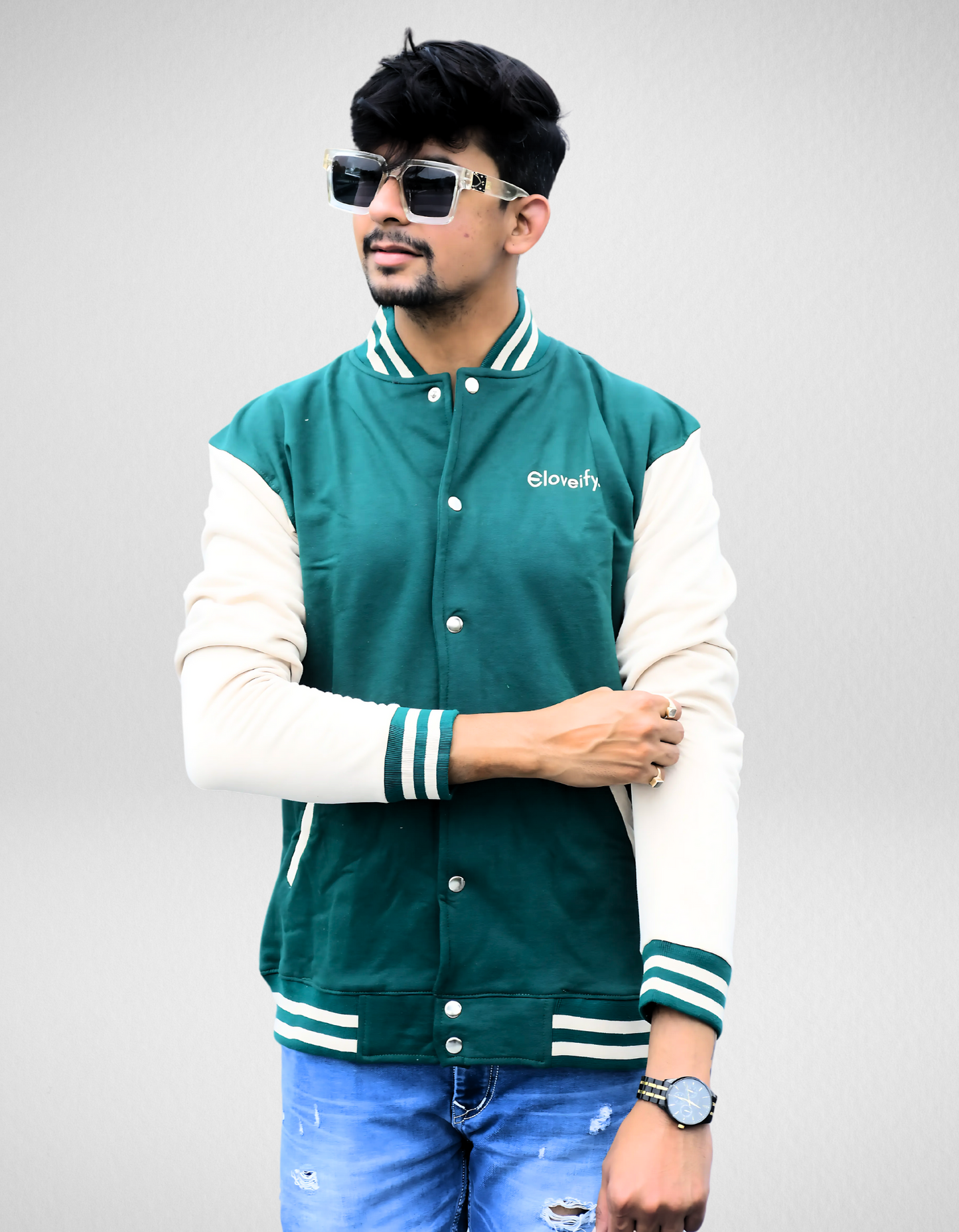 Unisex Green & Beige Varsity Jacket