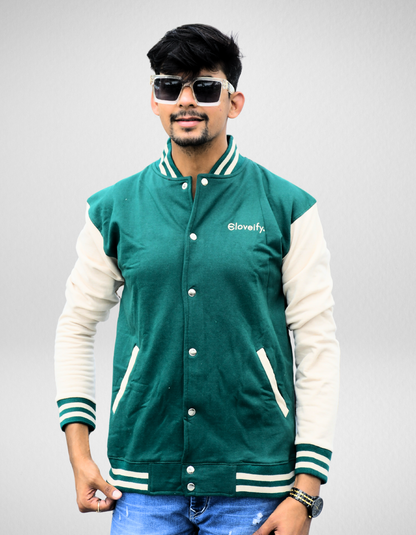 Unisex Green & Beige Varsity Jacket